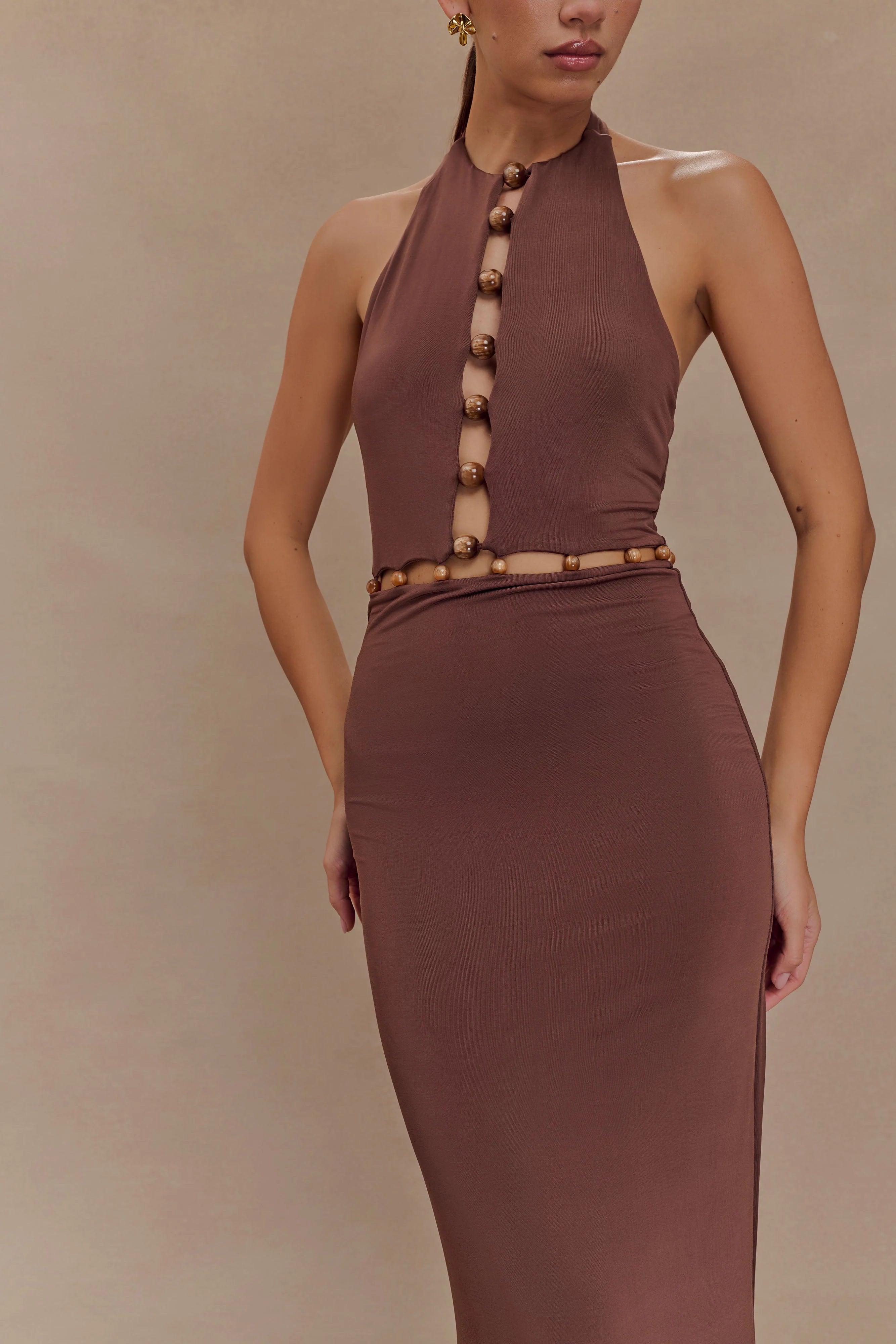 Albion Beaded Slinky Maxi Dress - Chocolate