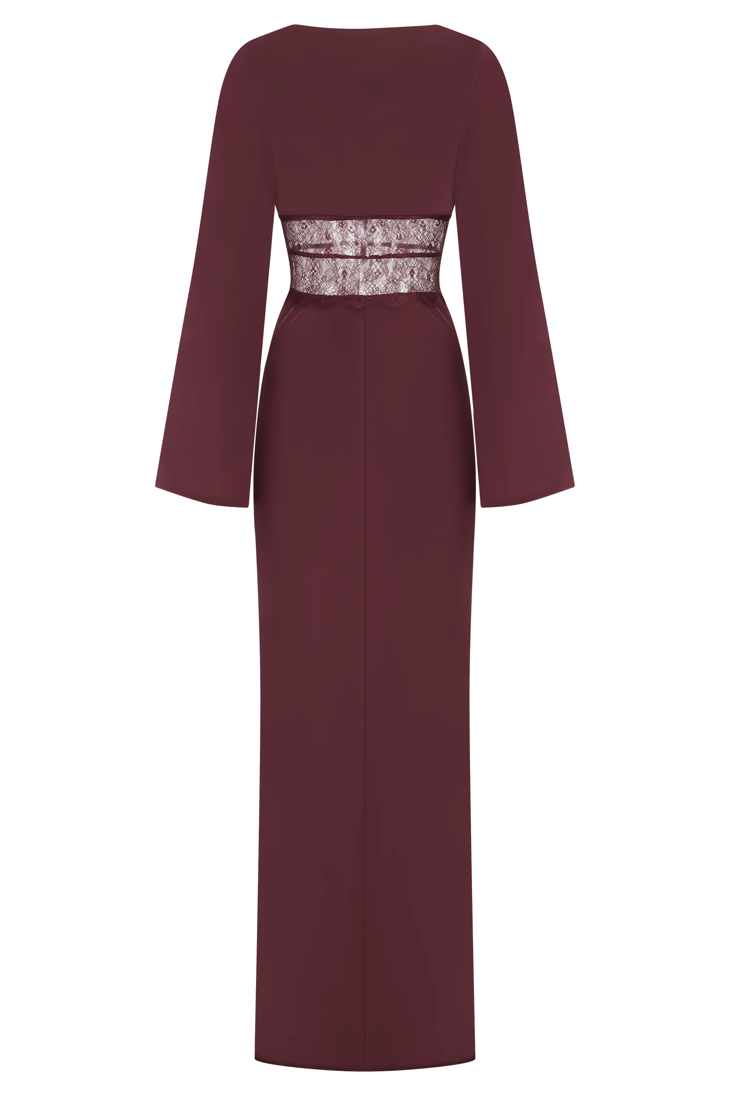 Kaya Long Sleeve Satin And Mesh Maxi Dress - Wine