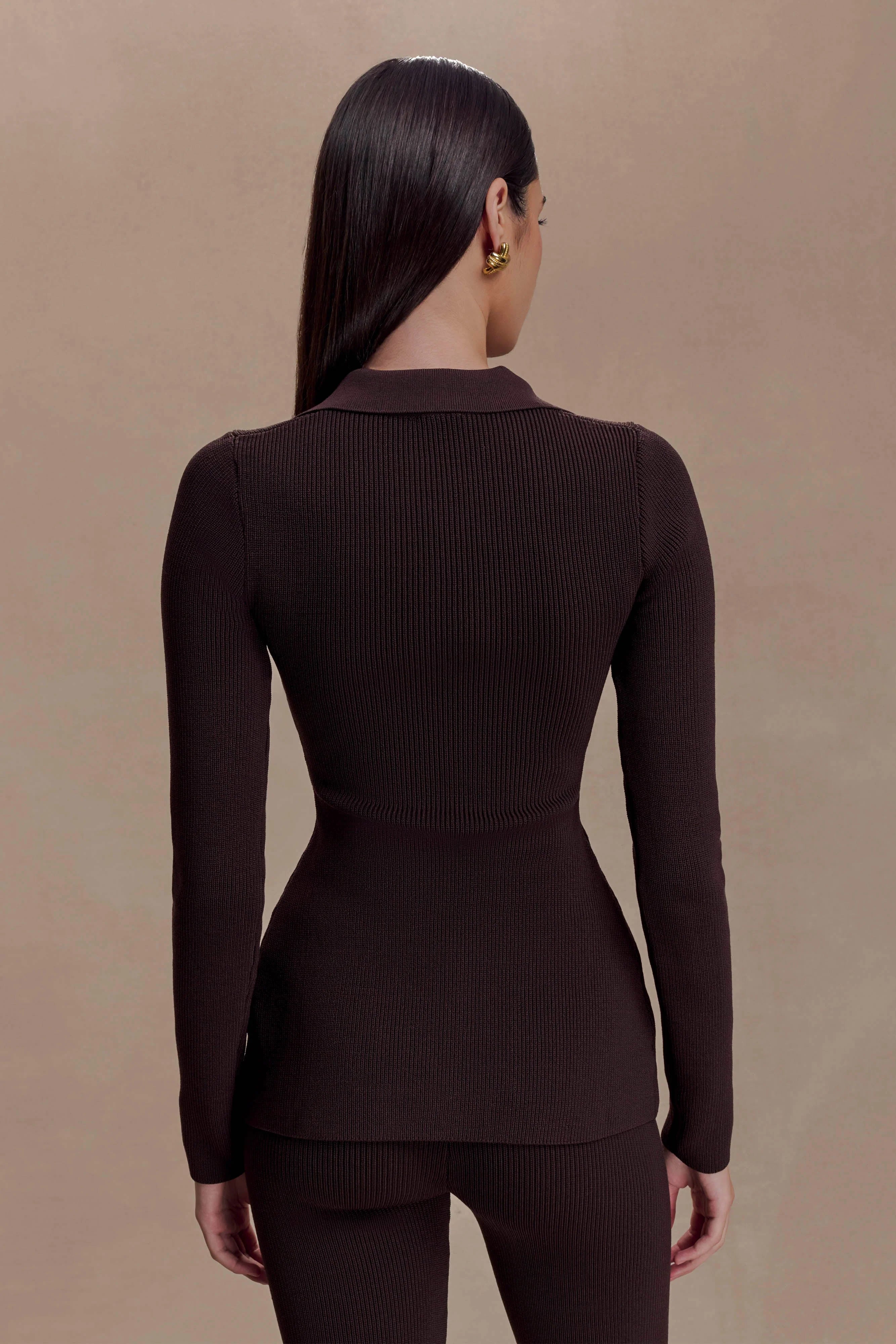 Suzie Ribbed Long Sleeve Longline Top - Chocolate