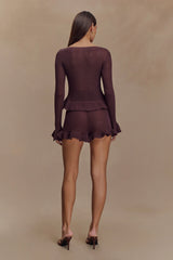 Eleanor Knit Frill Cardigan - Chocolate