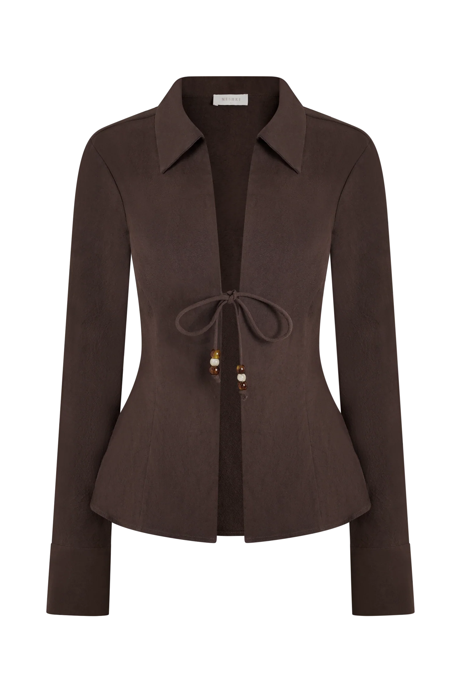Annalee Cotton Beaded Tie Shirt - Dark Espresso