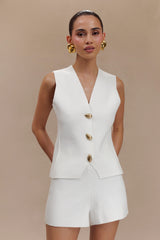 Malika Sleeveless Gold Button Vest - White