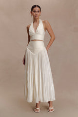 Makena Gathered V Neck Top - Opal White