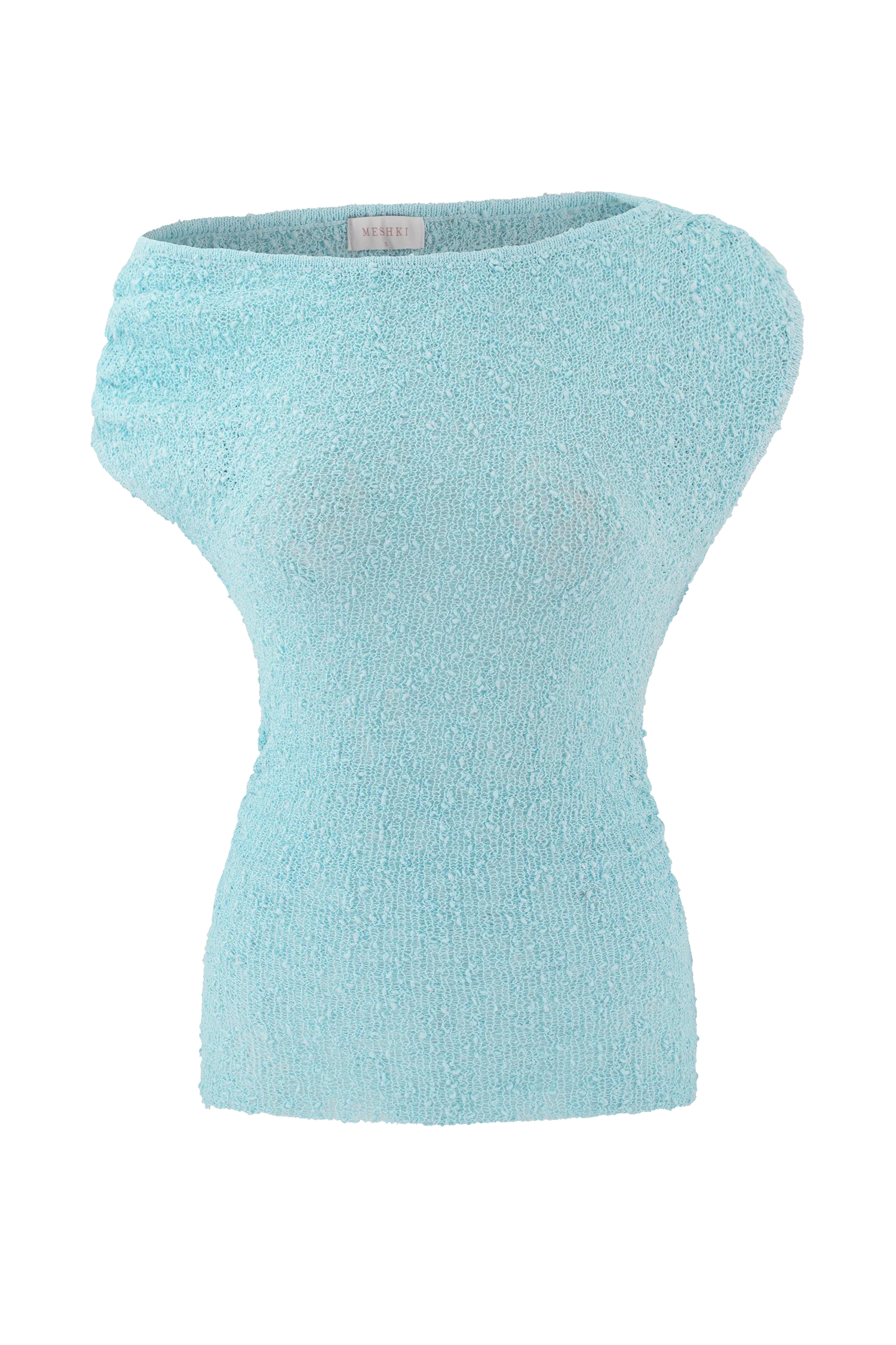 Chloe Off Shoulder Boucle Knit Top - Light Blue