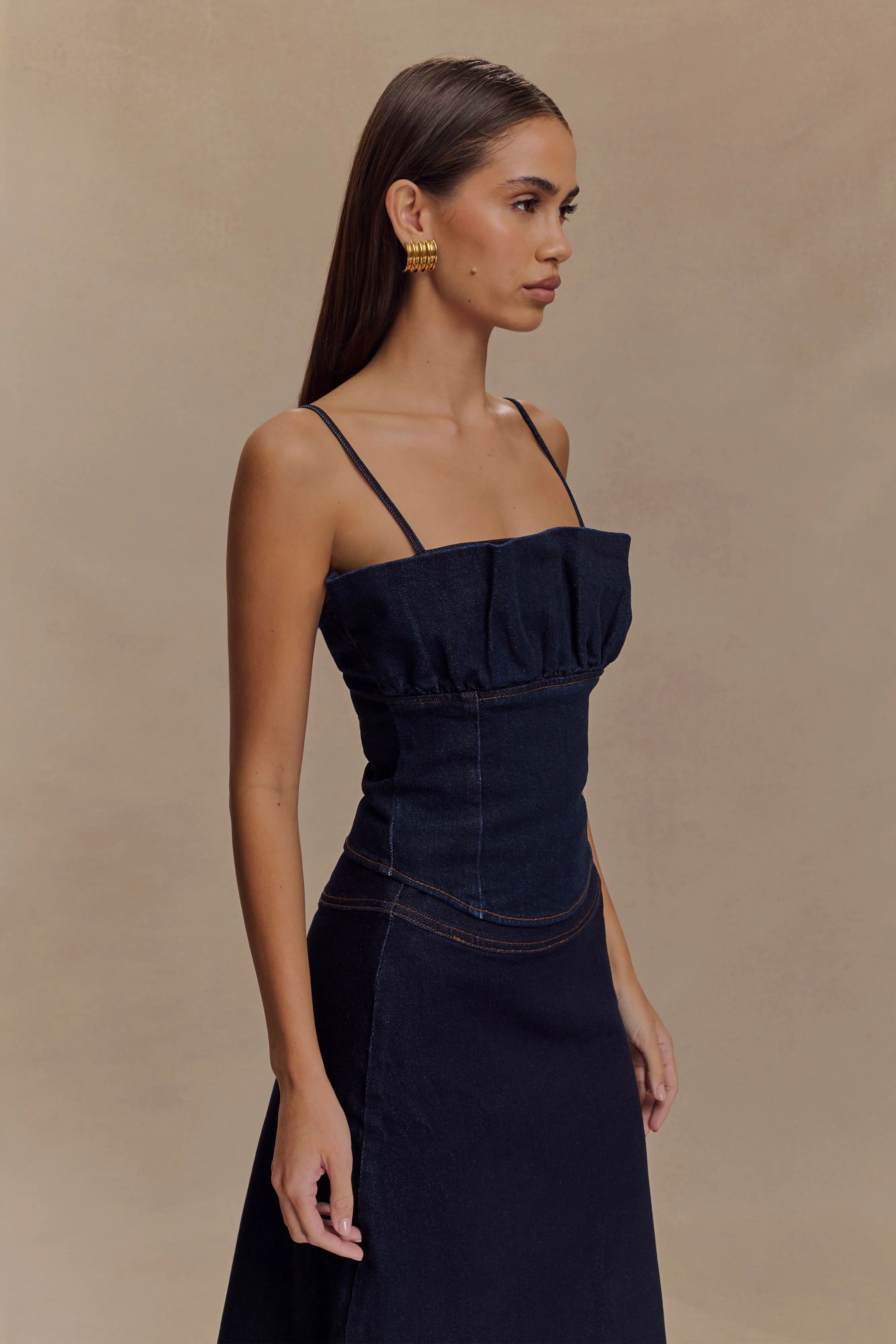 Cecilia Denim Frill Corset - Indigo Blue