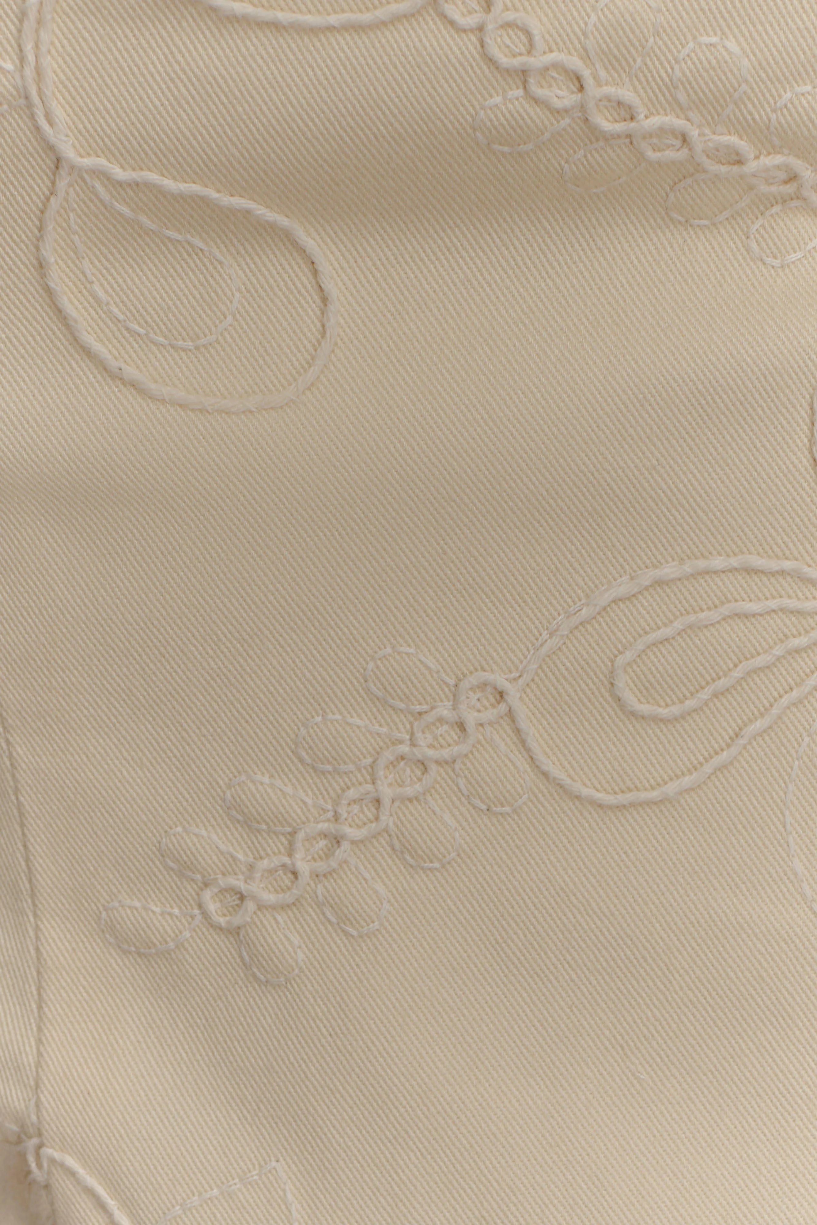 Ebony Embroidered Denim Jeans - Cream