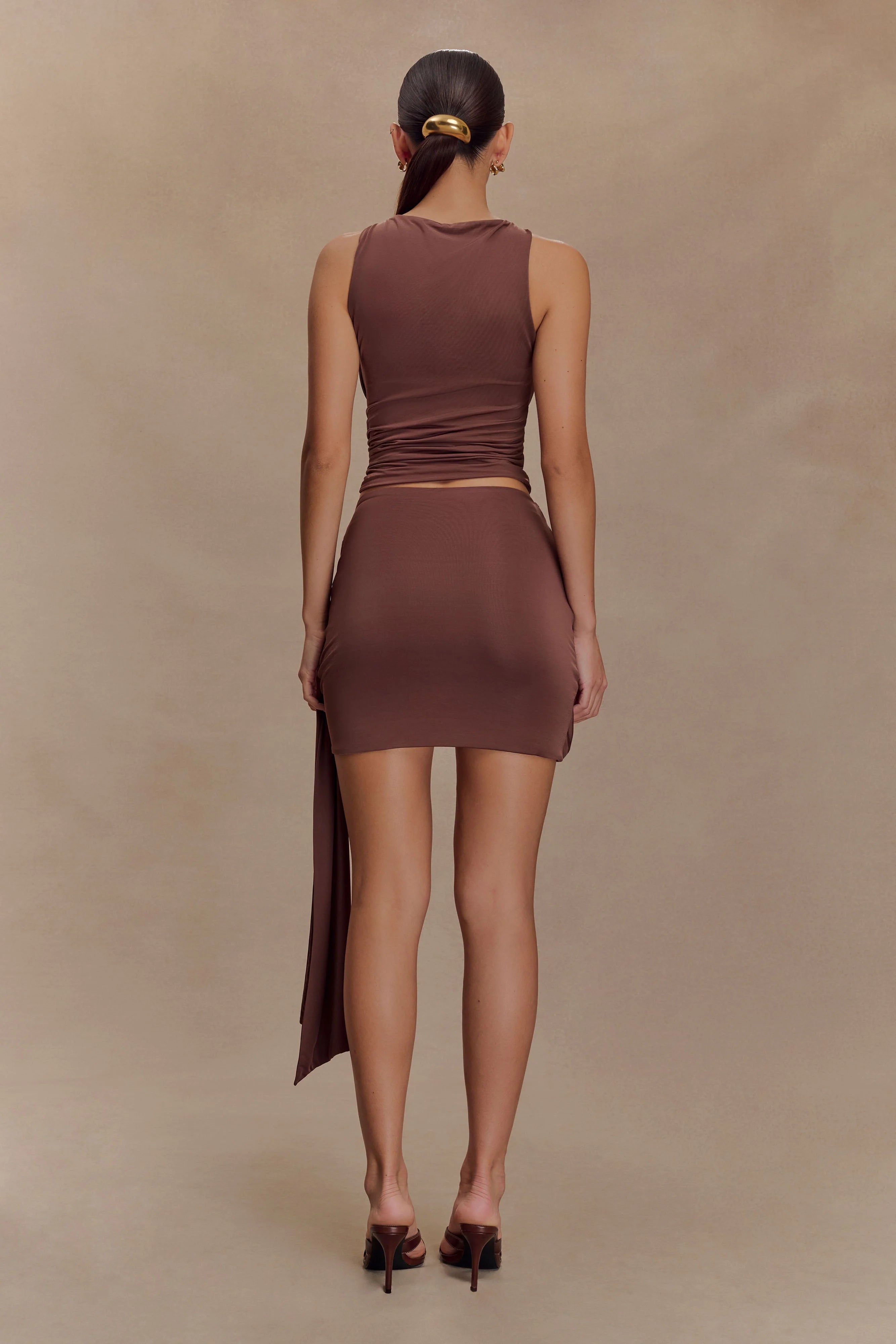 Alicent Slinky Beaded Mini Skirt - Chocolate