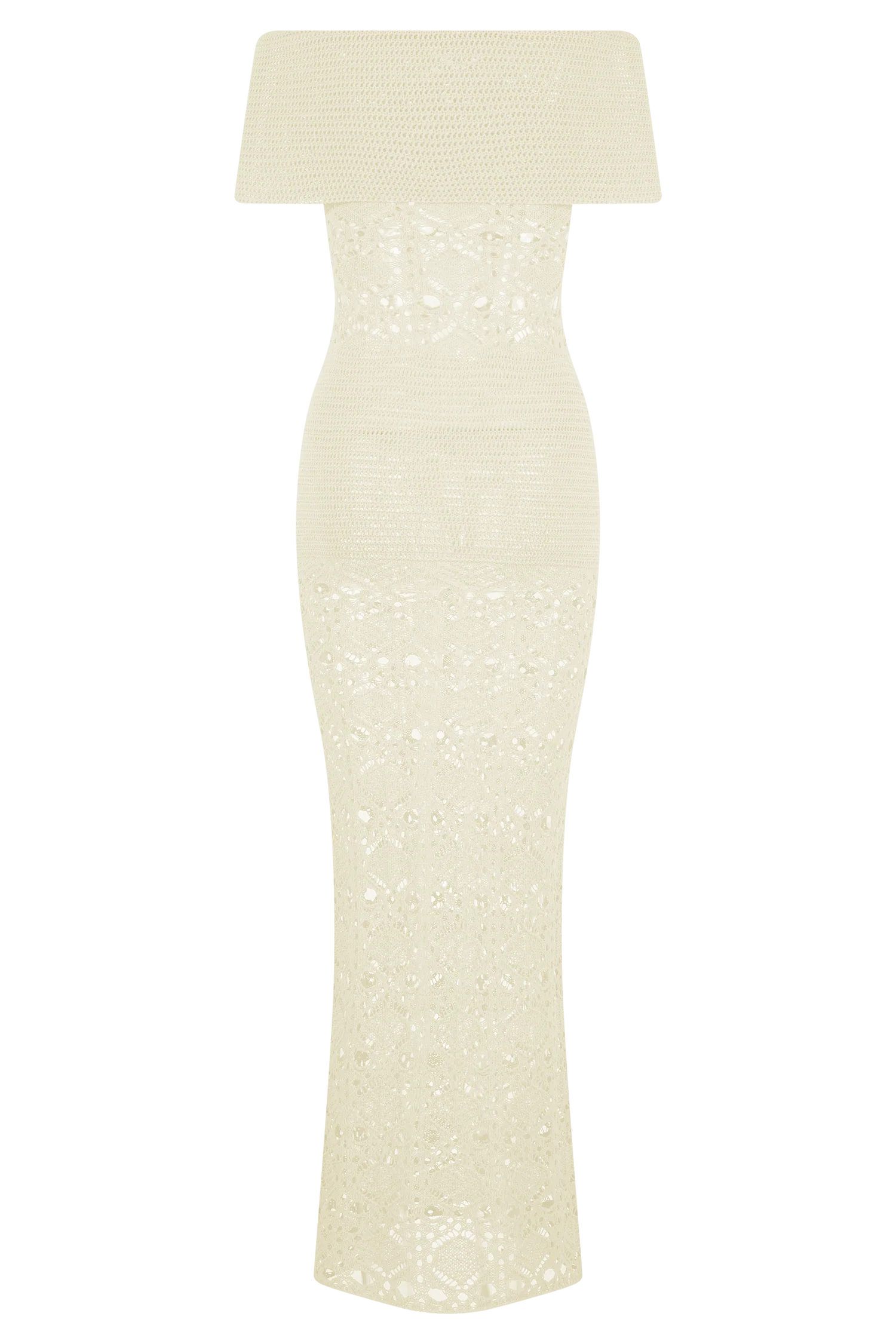 Solstice Off Shoulder Crochet Knit Maxi Dress - Ivory