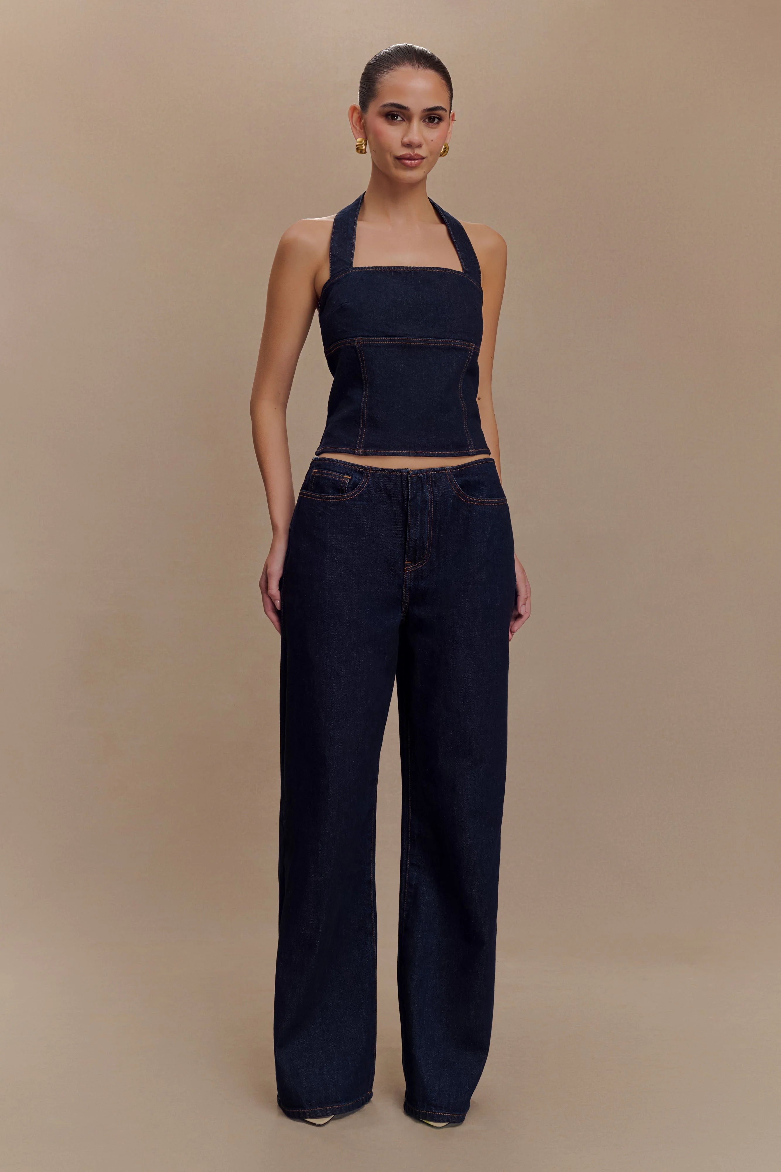 Caitlin Mid Rise Denim Jeans - Indigo Blue