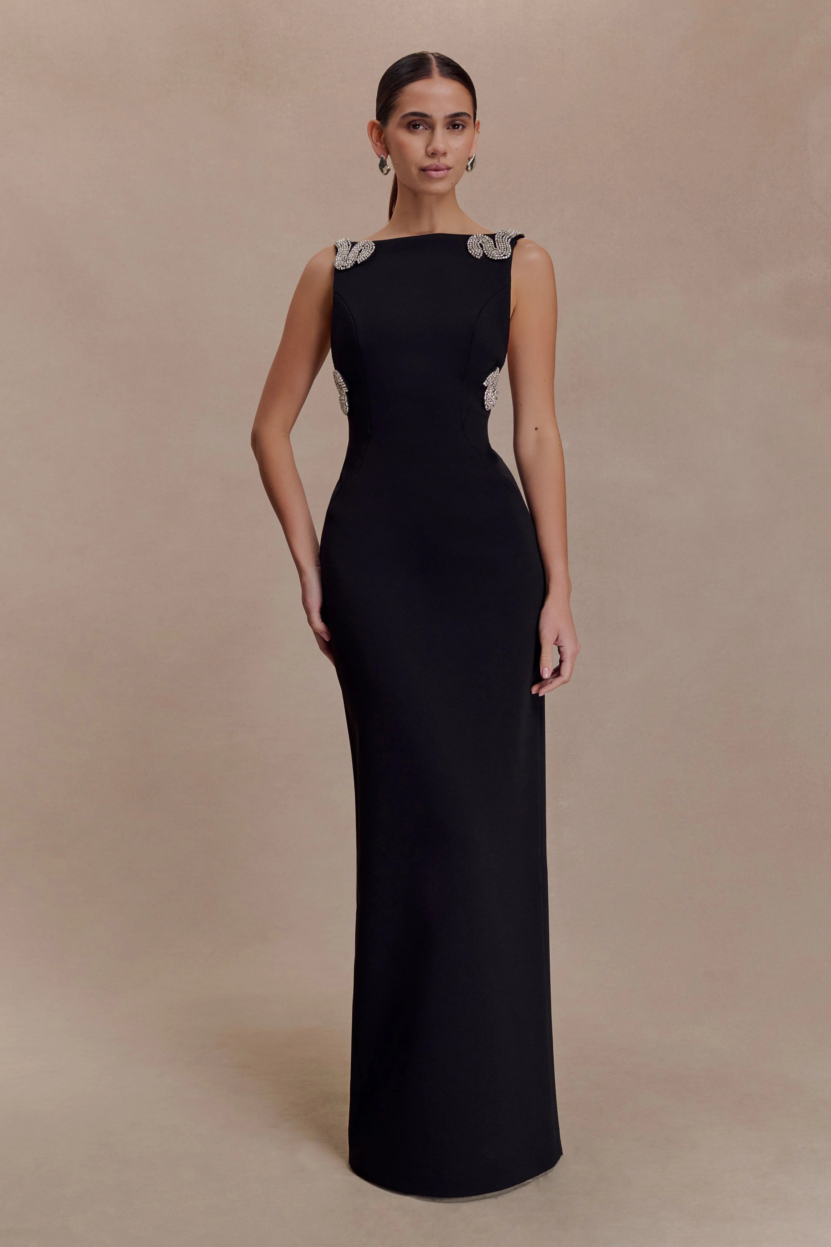 Lorde Embellished Crepe Maxi Dress - Black