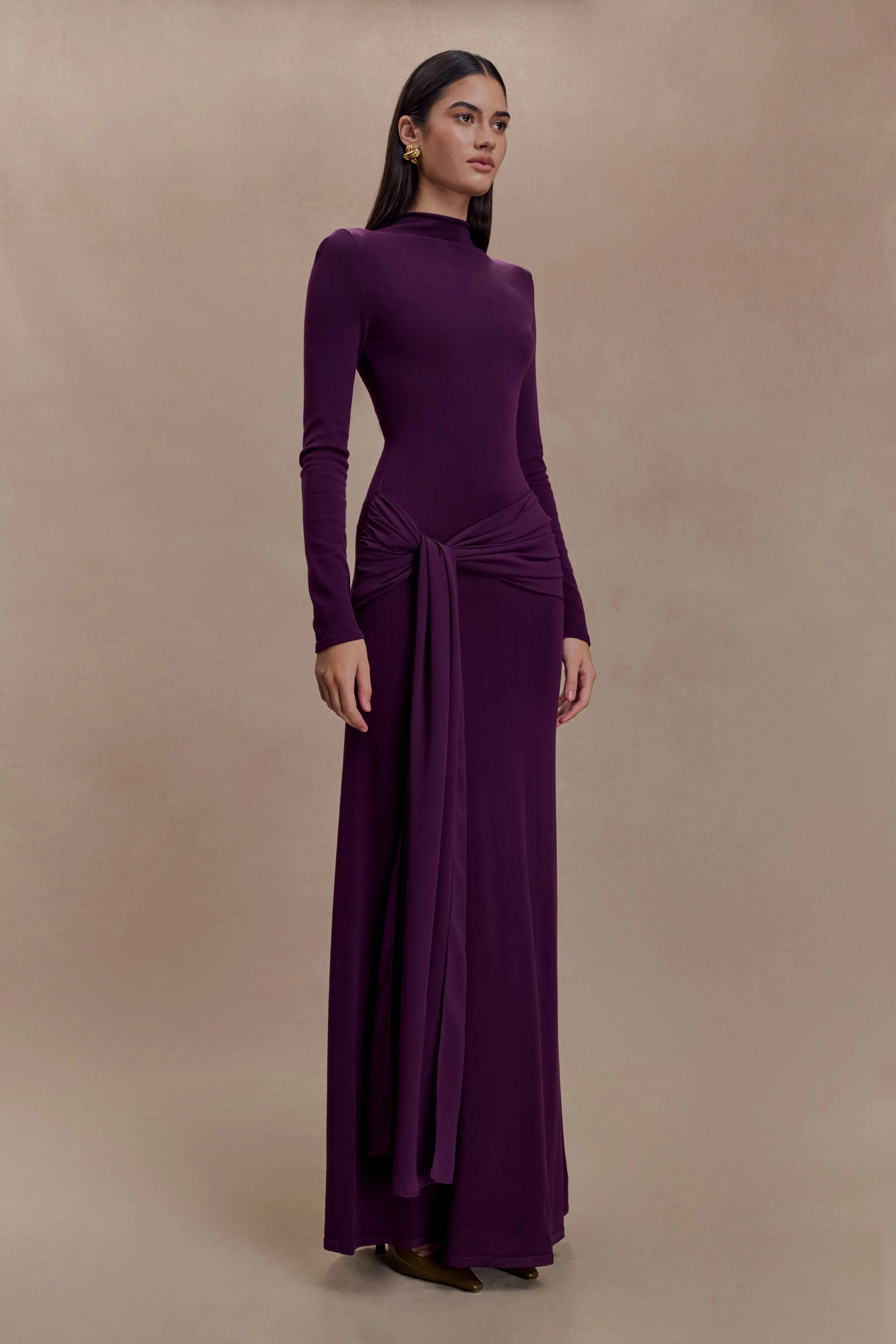 Grayson Knit Chiffon Maxi Dress - Plum