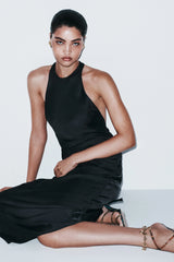 Rinna Satin Halter Maxi Dress - Black