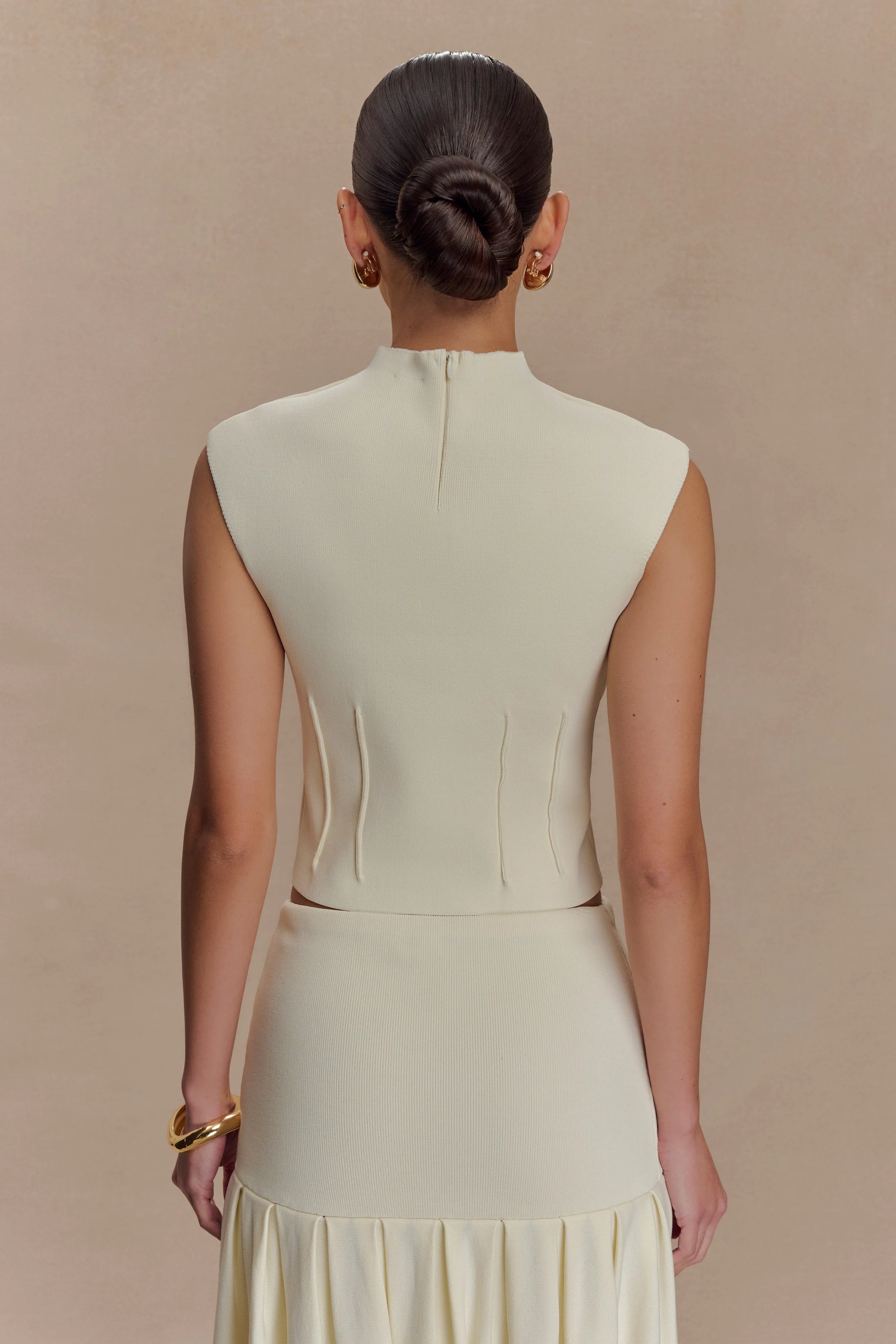 Romaine High Neck Bandage Knit Top - Ivory