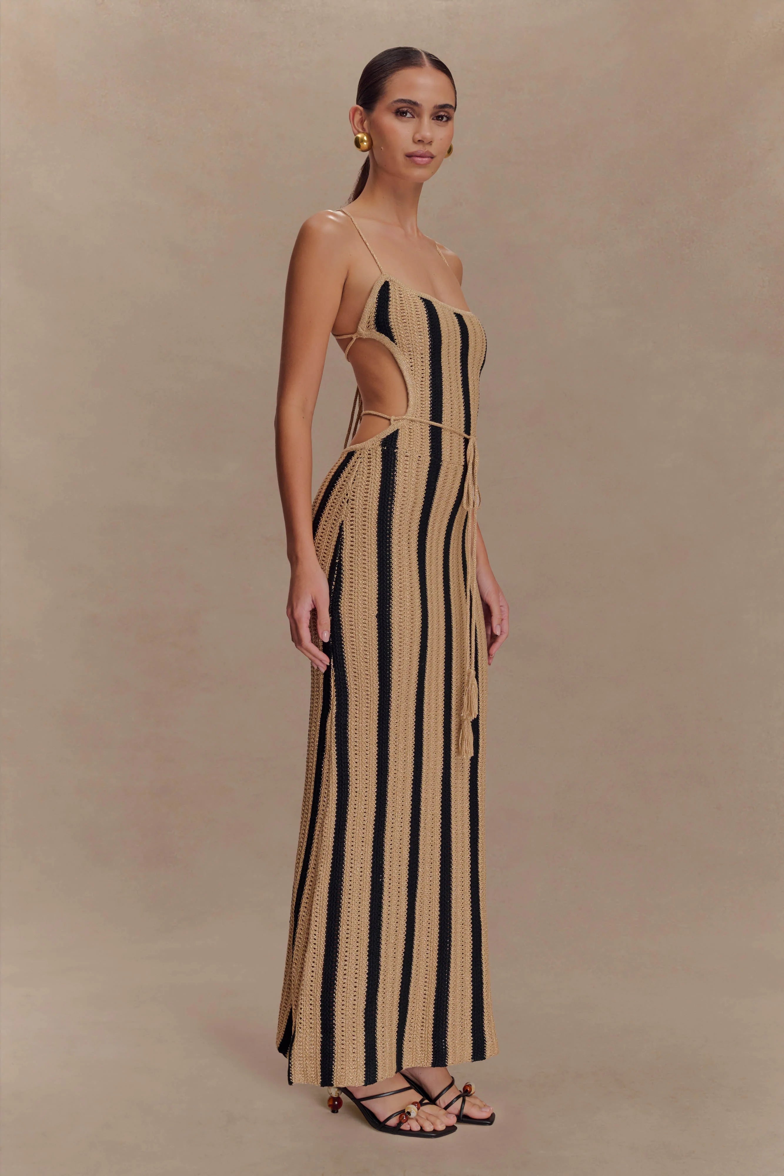 Shepherd Crochet Halter Maxi Dress - Gold/Black