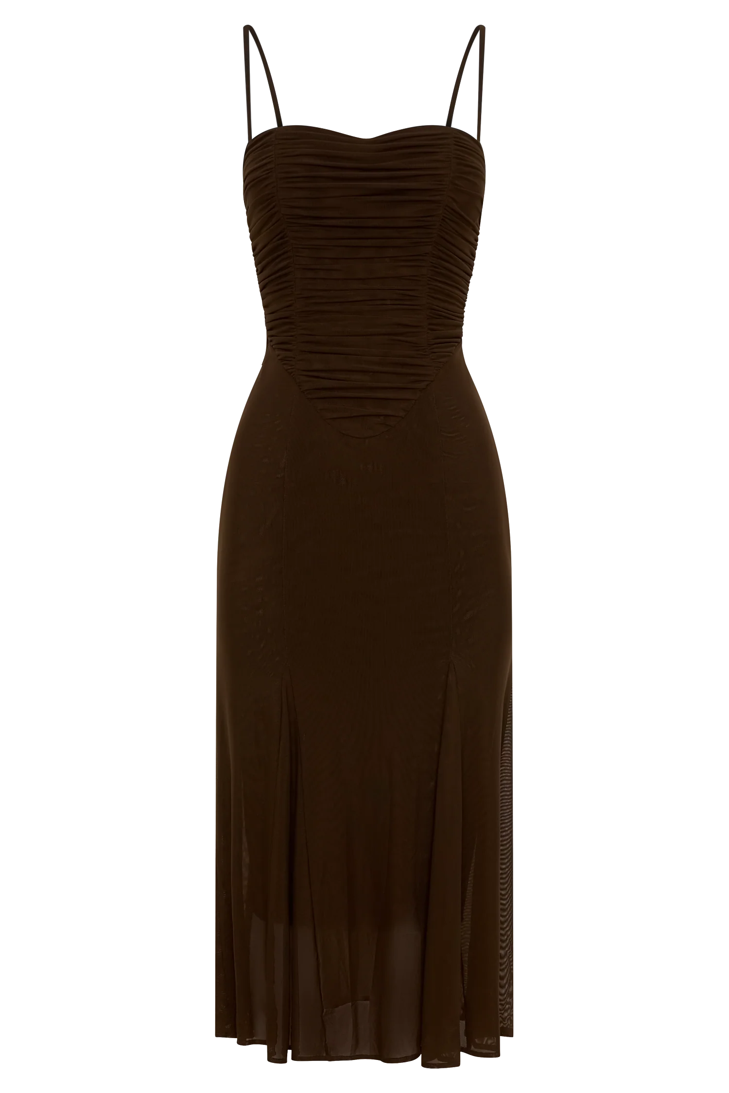 Willa Gathered Mesh Midi Dress - Chocolate