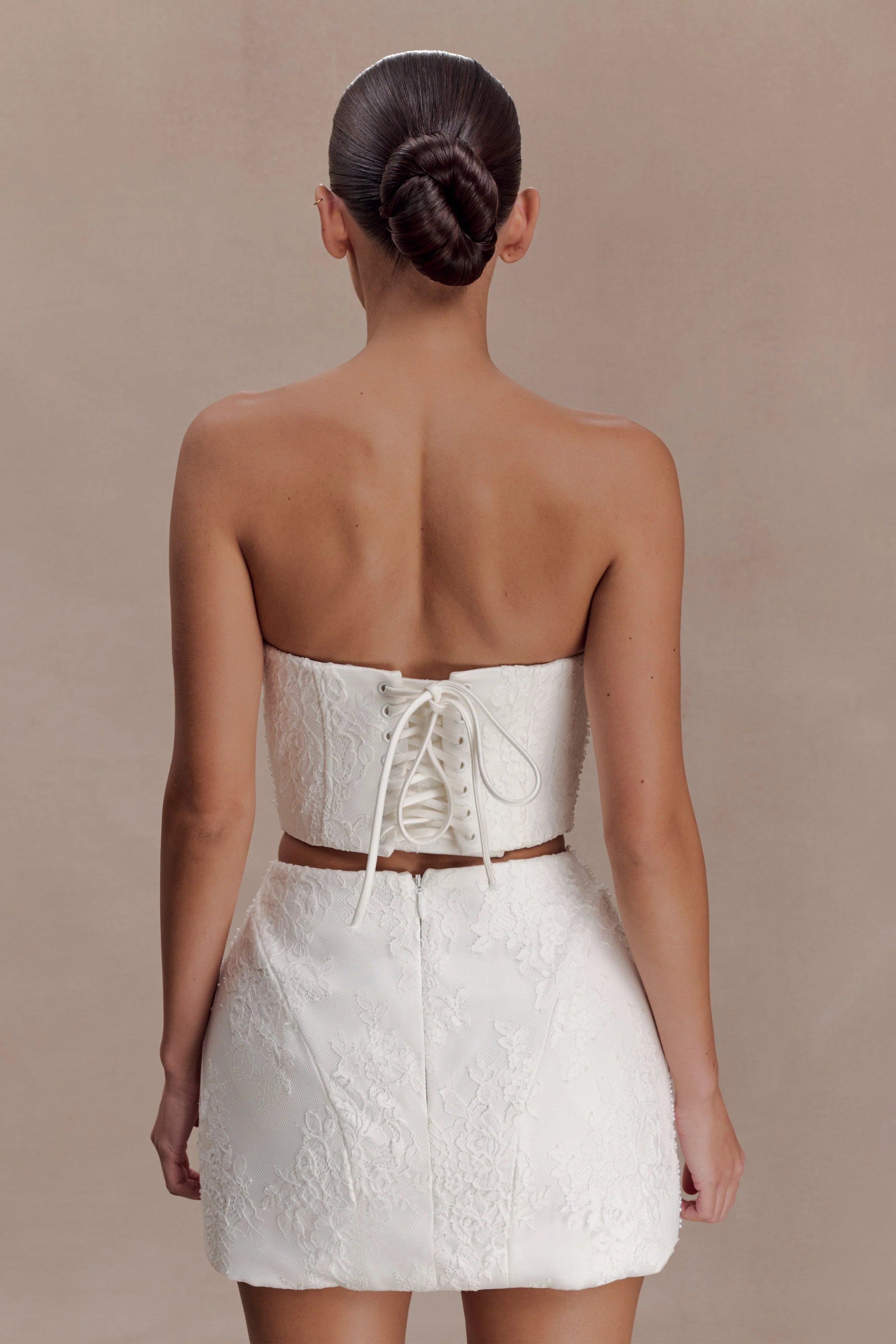 Camille Beaded Satin And Lace Corset Top - Ivory