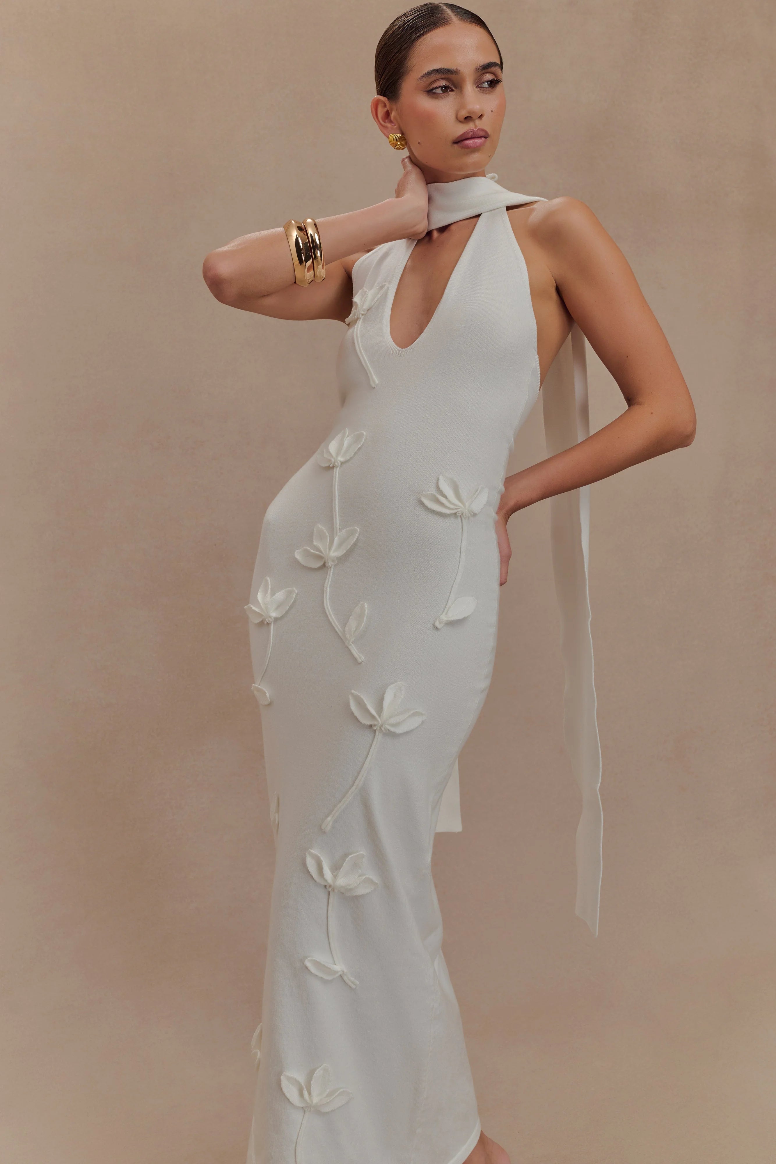 Wynn Floral Knit Midi Dress - White