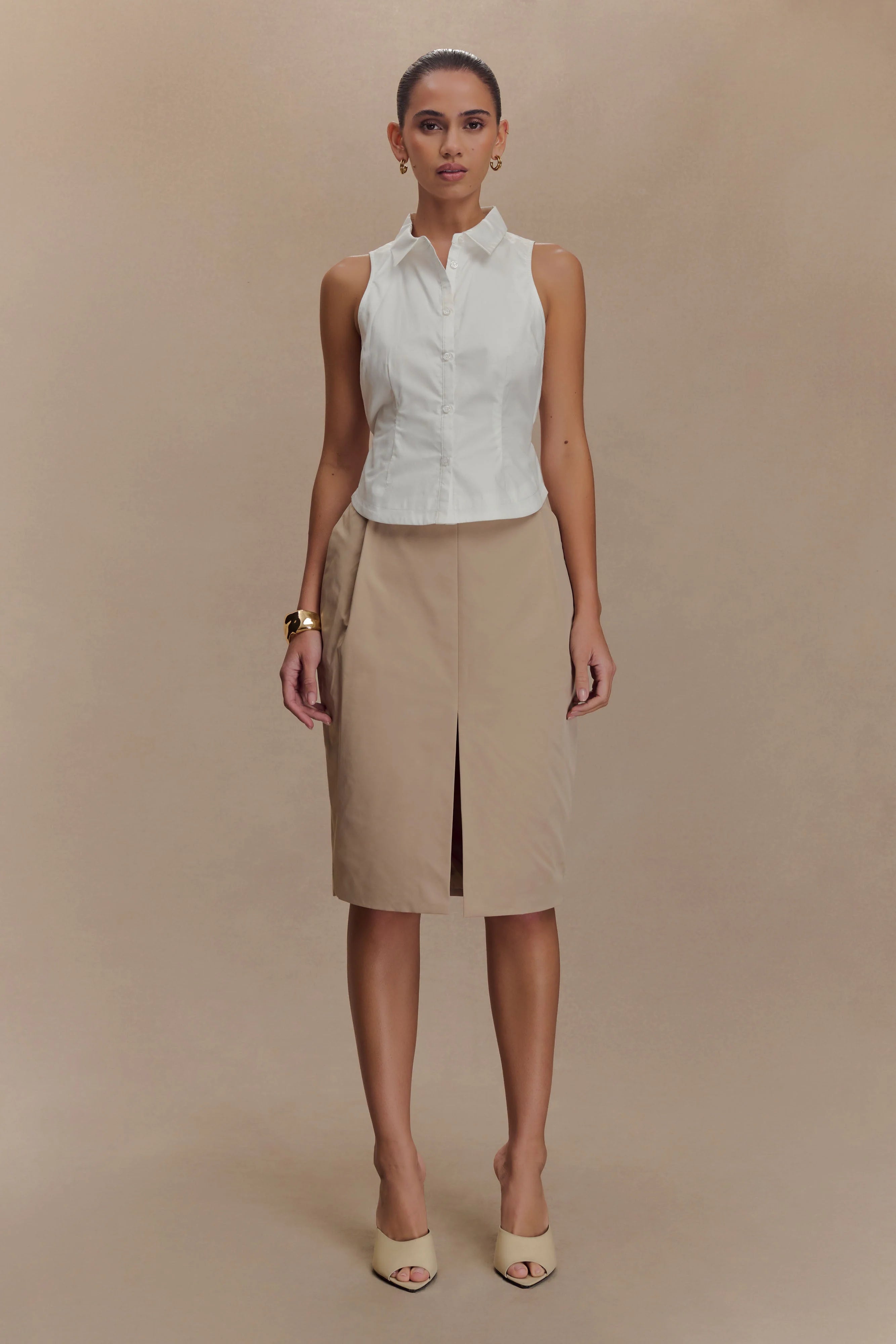 Selene Sleeveless Halter Shirt - White