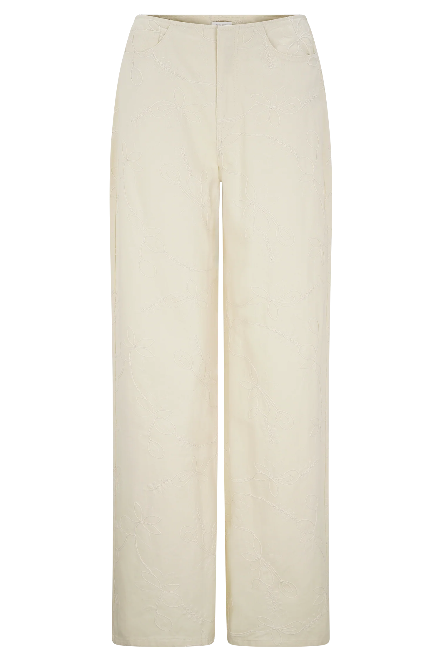 Ebony Embroidered Denim Jeans - Cream