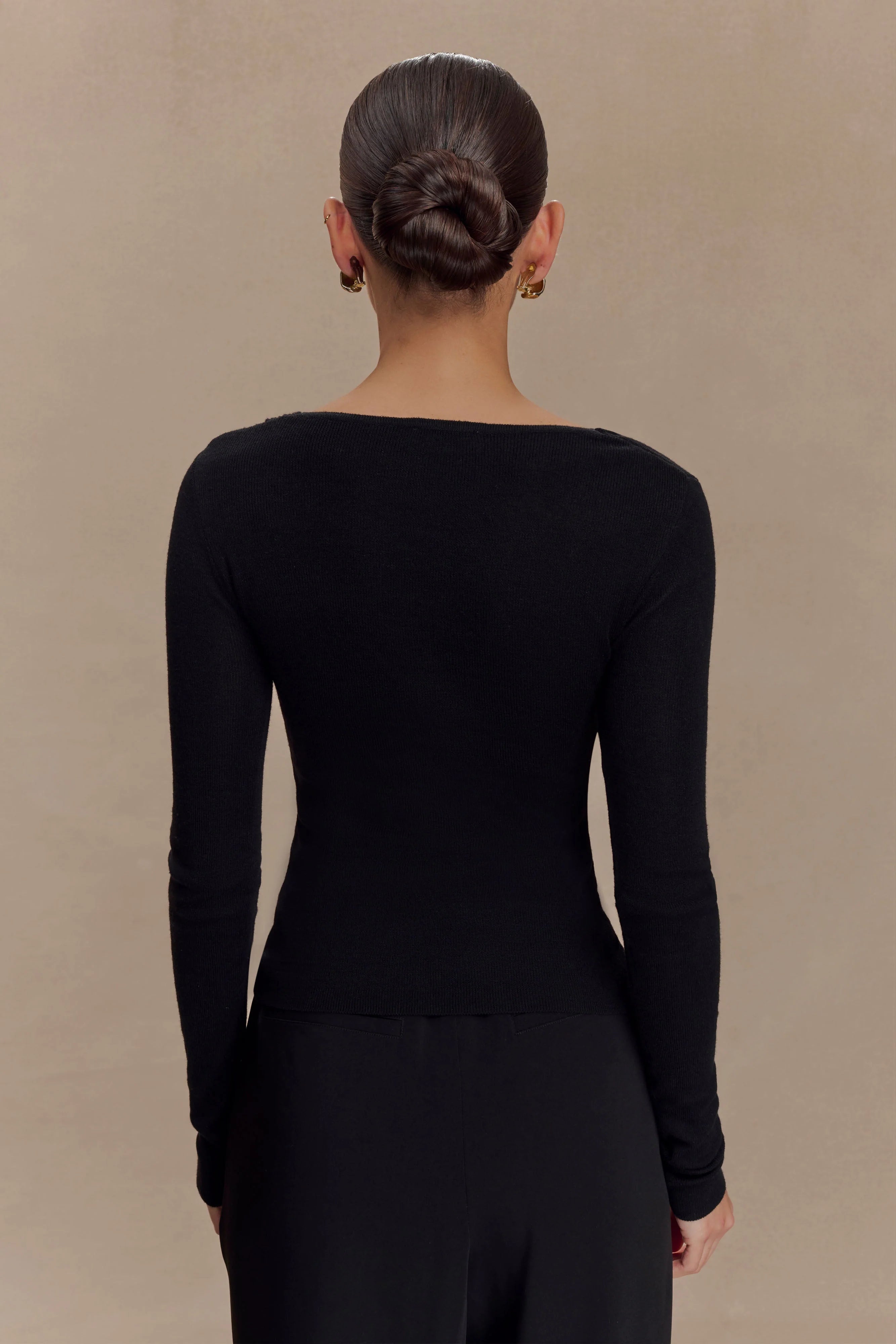 Culver Draped Twist Knit Top - Black