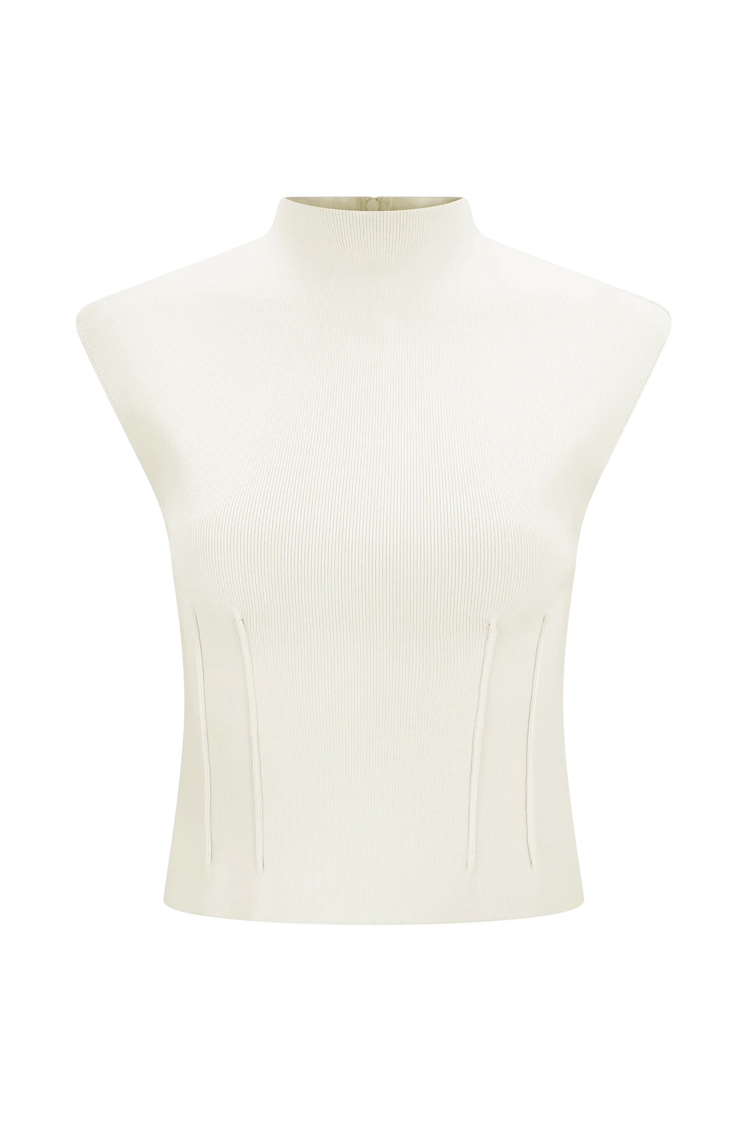 Romaine High Neck Bandage Knit Top - Ivory
