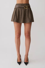 Romy Mini Skirt With Hardware - Herringbone