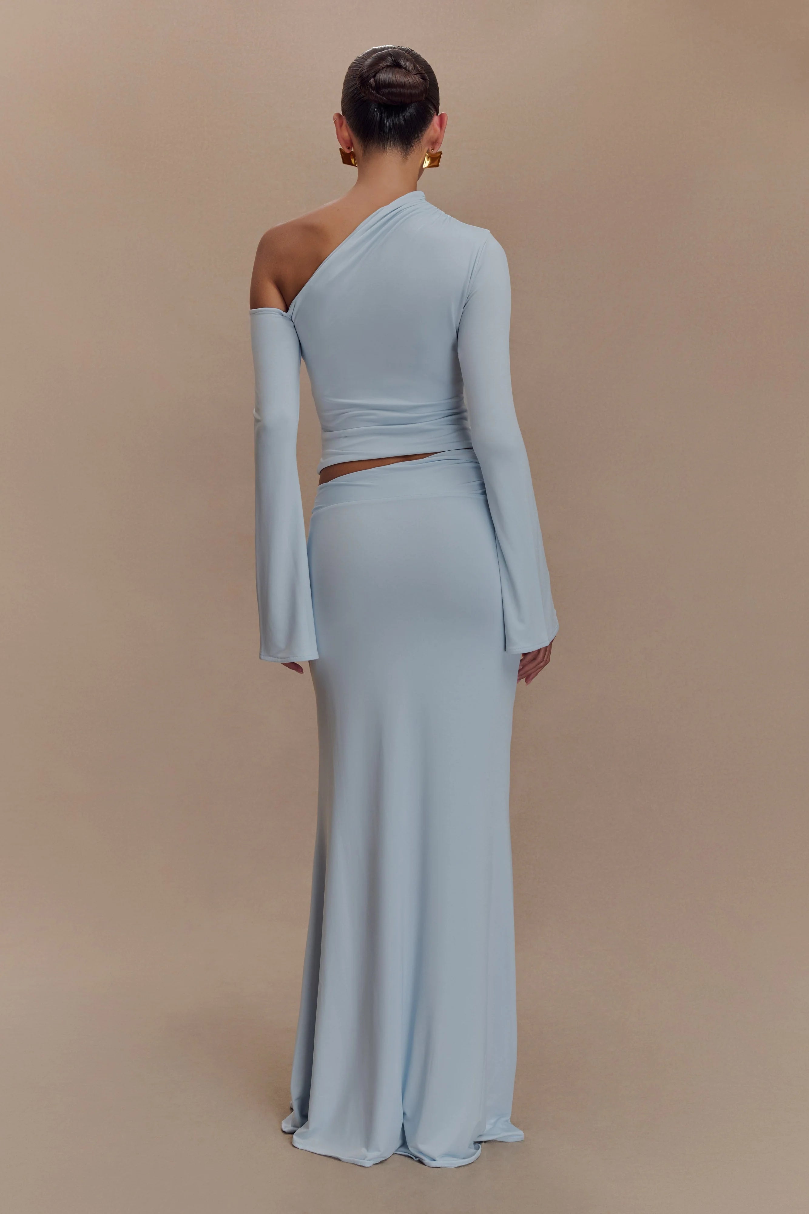 Ainsley Asymmetrical Maxi Skirt With Floral Hardware - Pale Blue