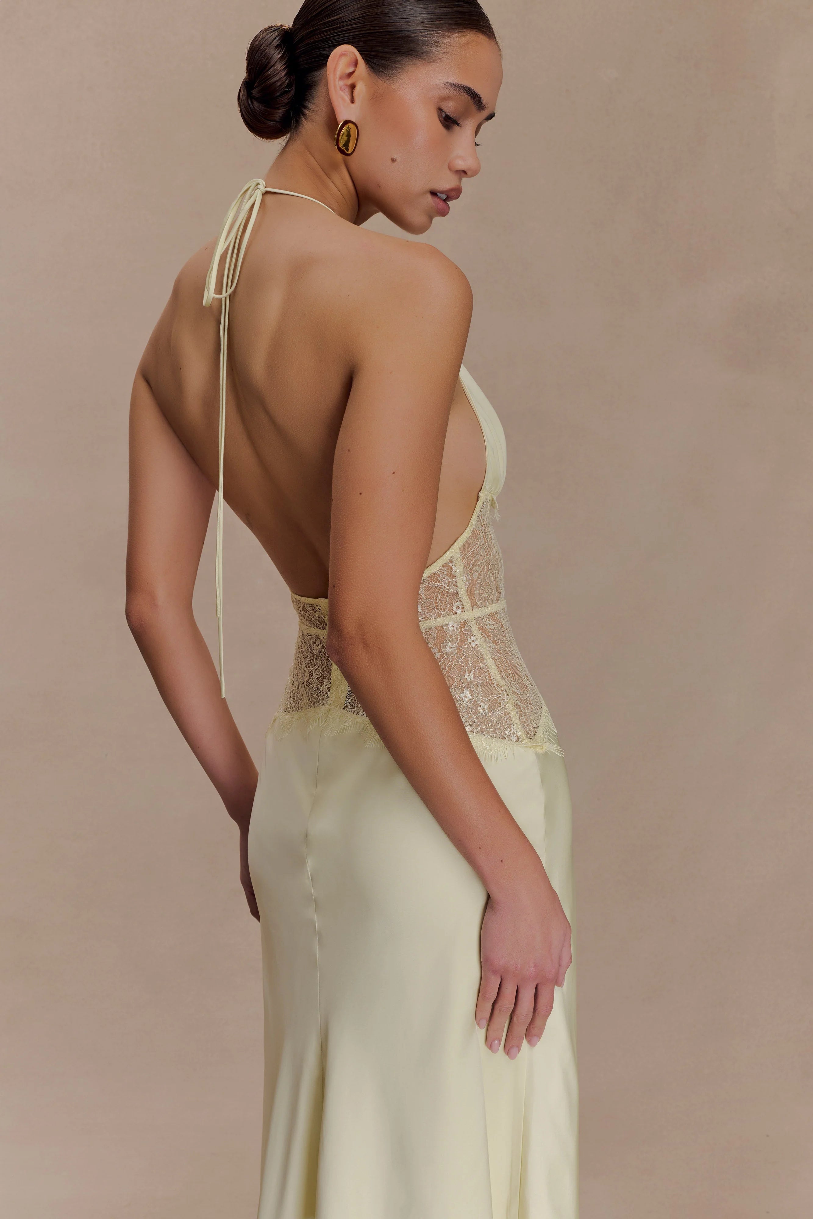 Dinah Lace And Satin Maxi Dress - Lemon