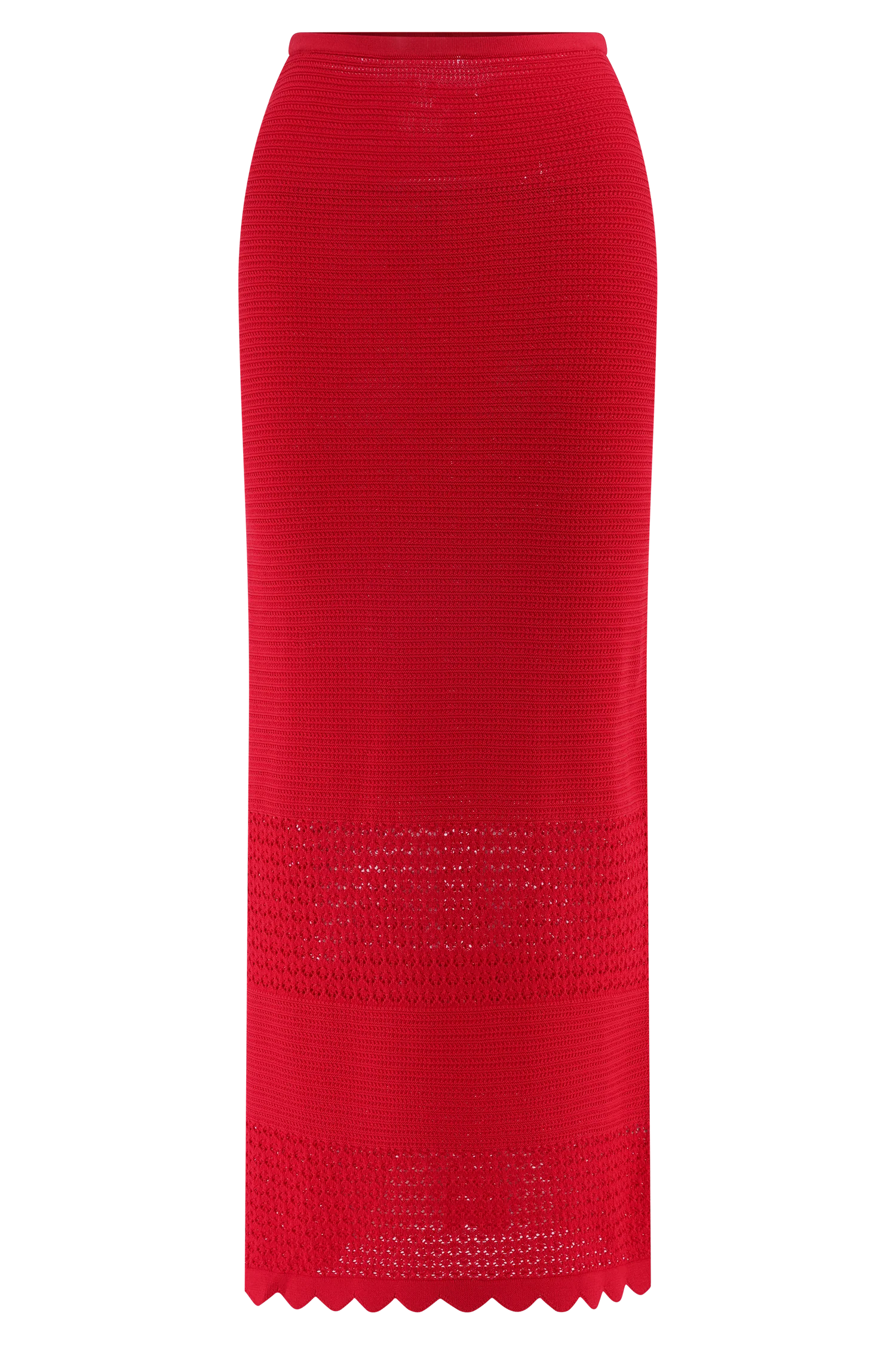 Madeline Scallop Knit Midi Skirt - Red
