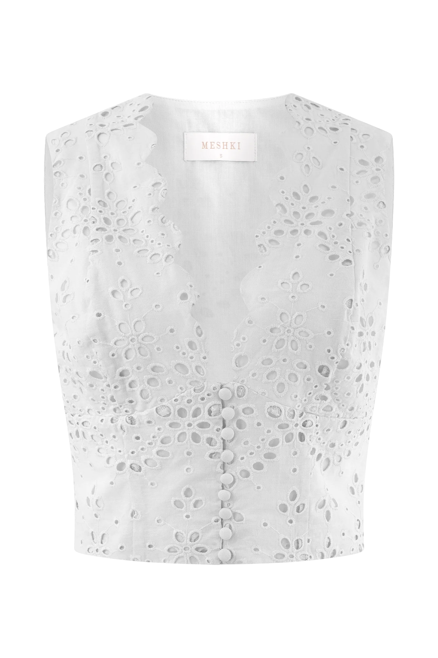 Arla Sleeveless Broderie Top - White