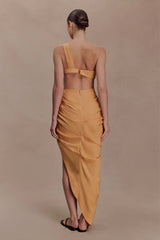Birgit Linen Midi Dress With Hardware - Deep Peach
