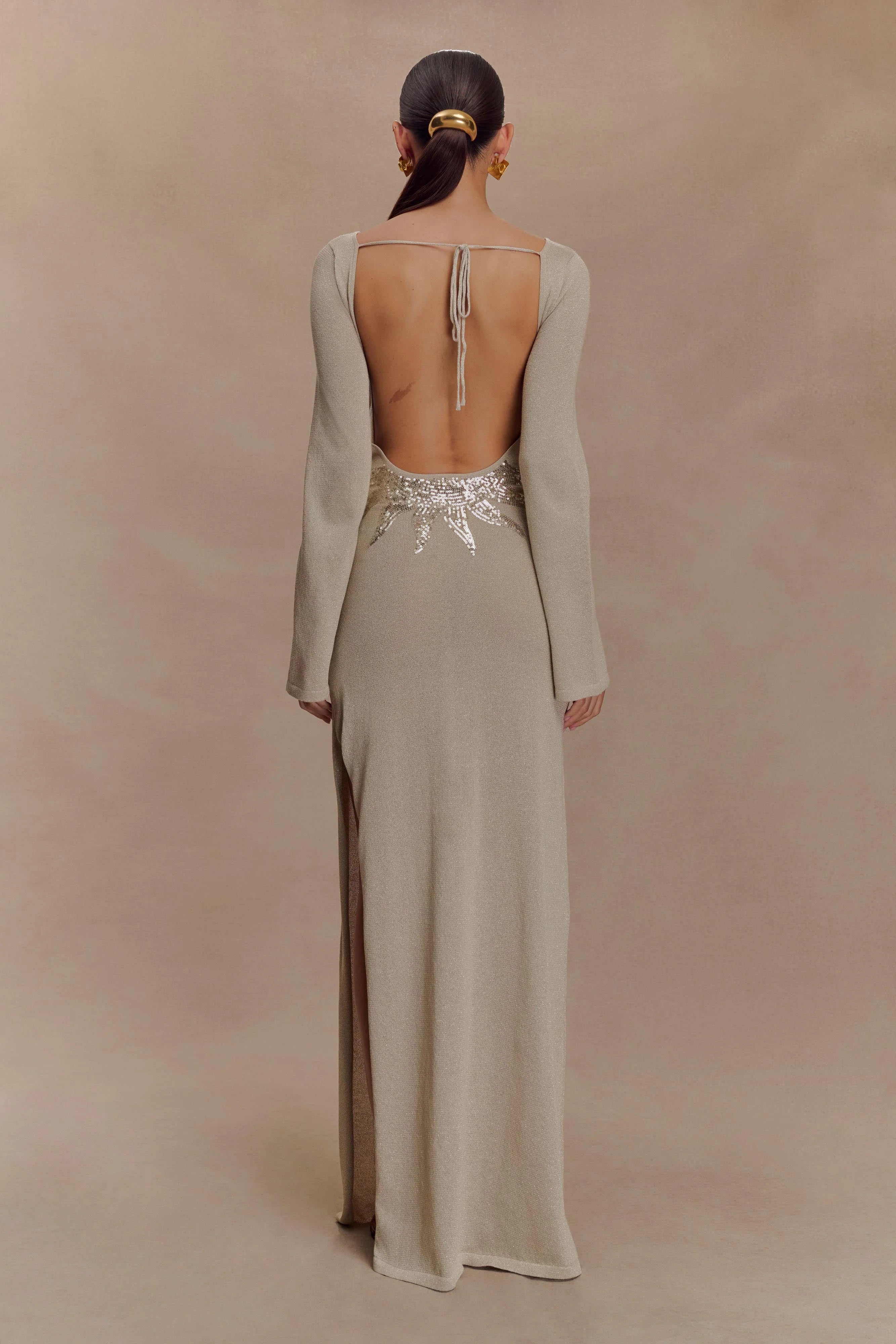 Atticus Knit Maxi Dress With Sequin - Gold