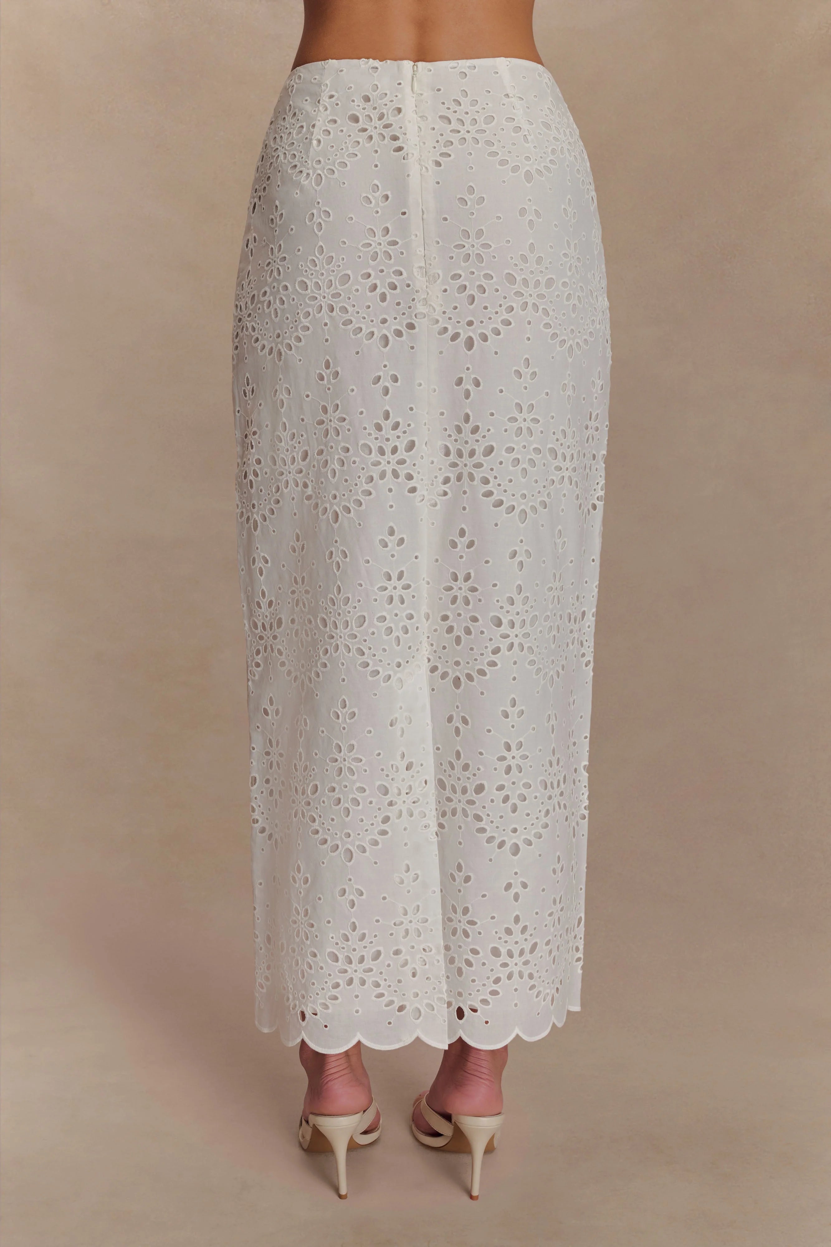 Kensley Broderie Midi Skirt - White