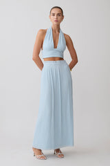 Amaris Gathered Plisse Maxi Skirt - Pale Blue