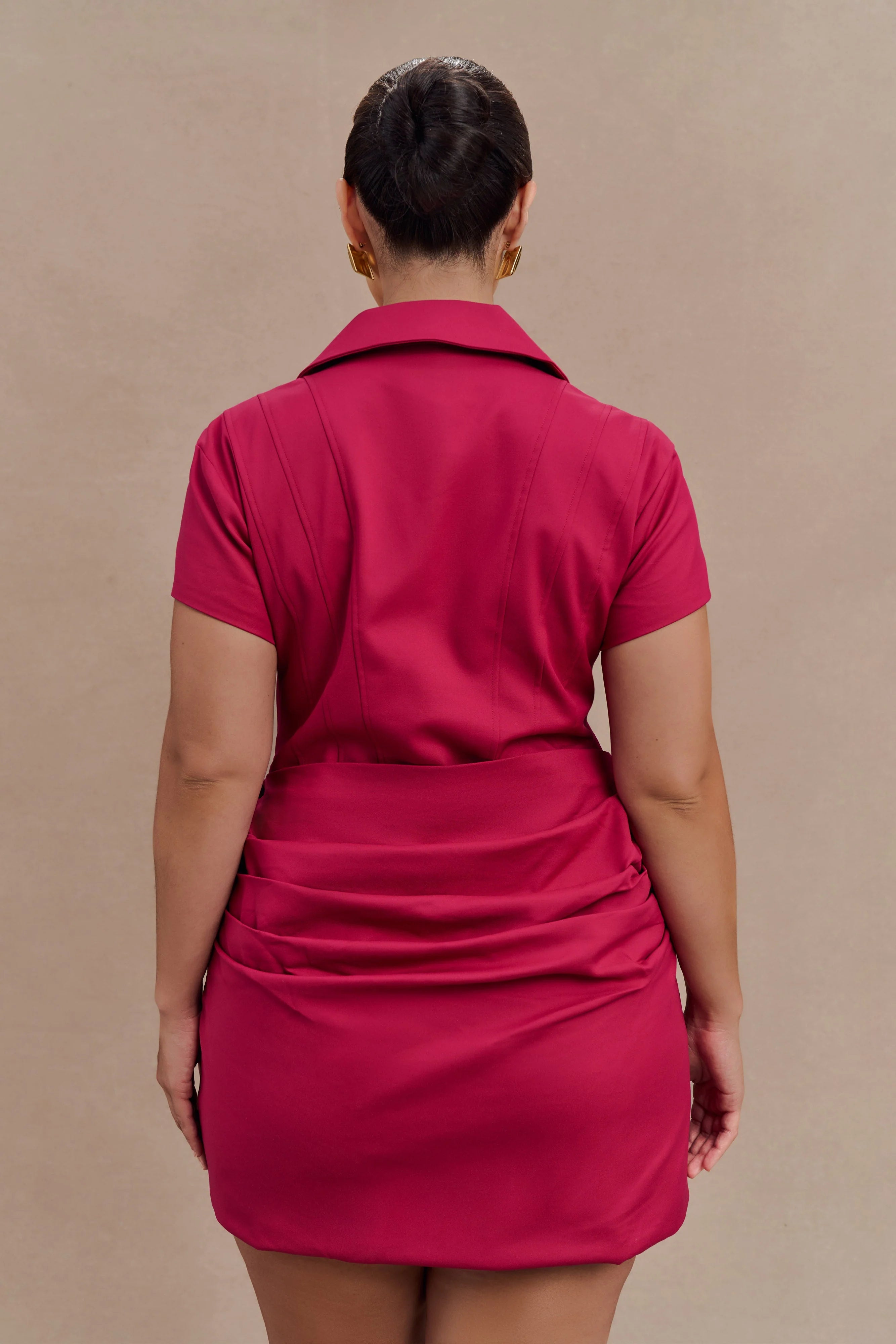 Tarryn Collared Cotton Mini Dress - Dragonfruit