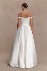 Willow Off Shoulder Satin Maxi Gown - White