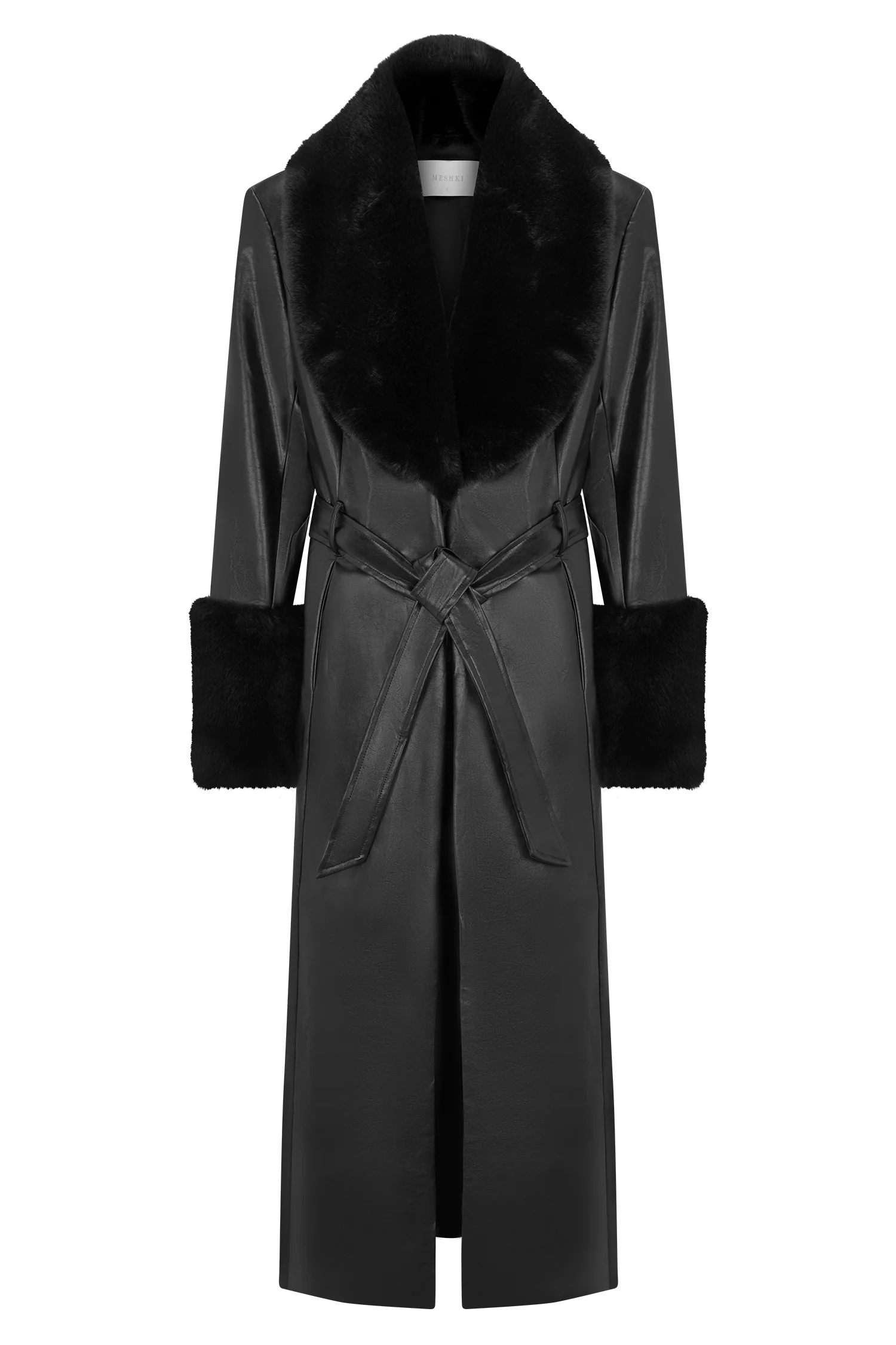 Bec Faux Leather Trench Coat With Faux Fur - Black