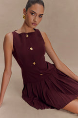 Mackenzie Sleeveless Pleated Mini Dress - Mahogany