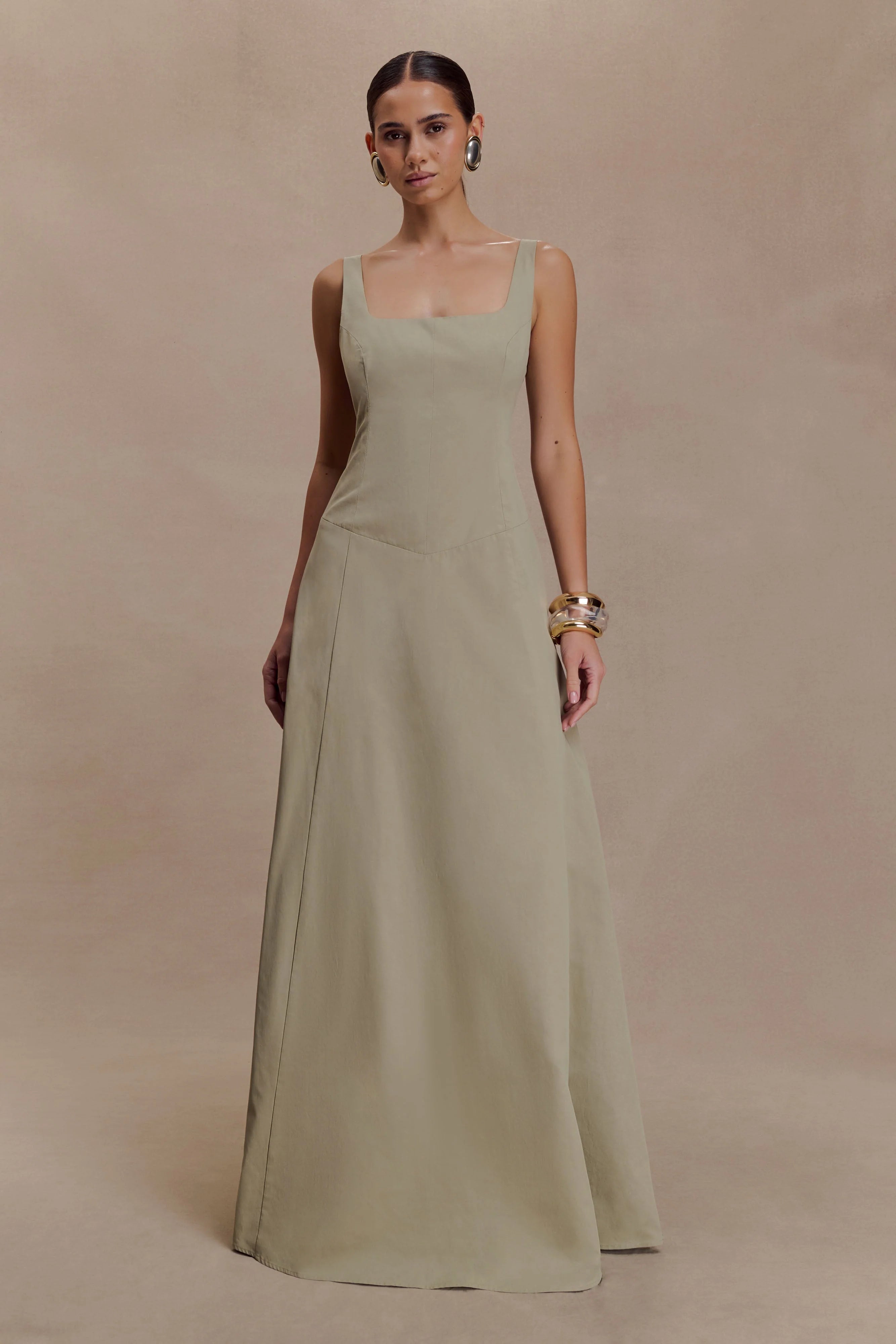 Salma Drop Waist Cotton Maxi Dress - Sage