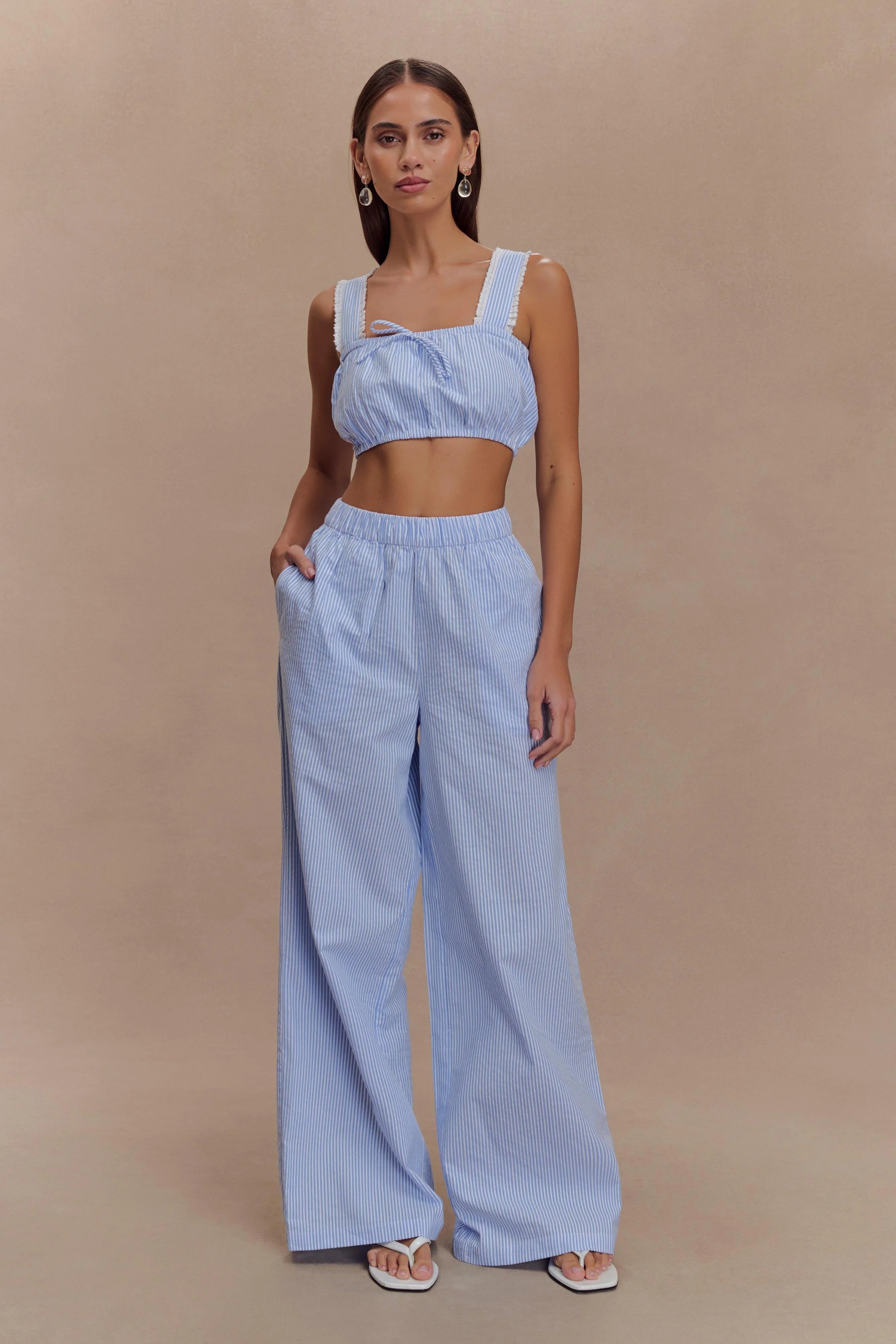 Gretel Sleeveless Crop Top - Blue Pinstripe