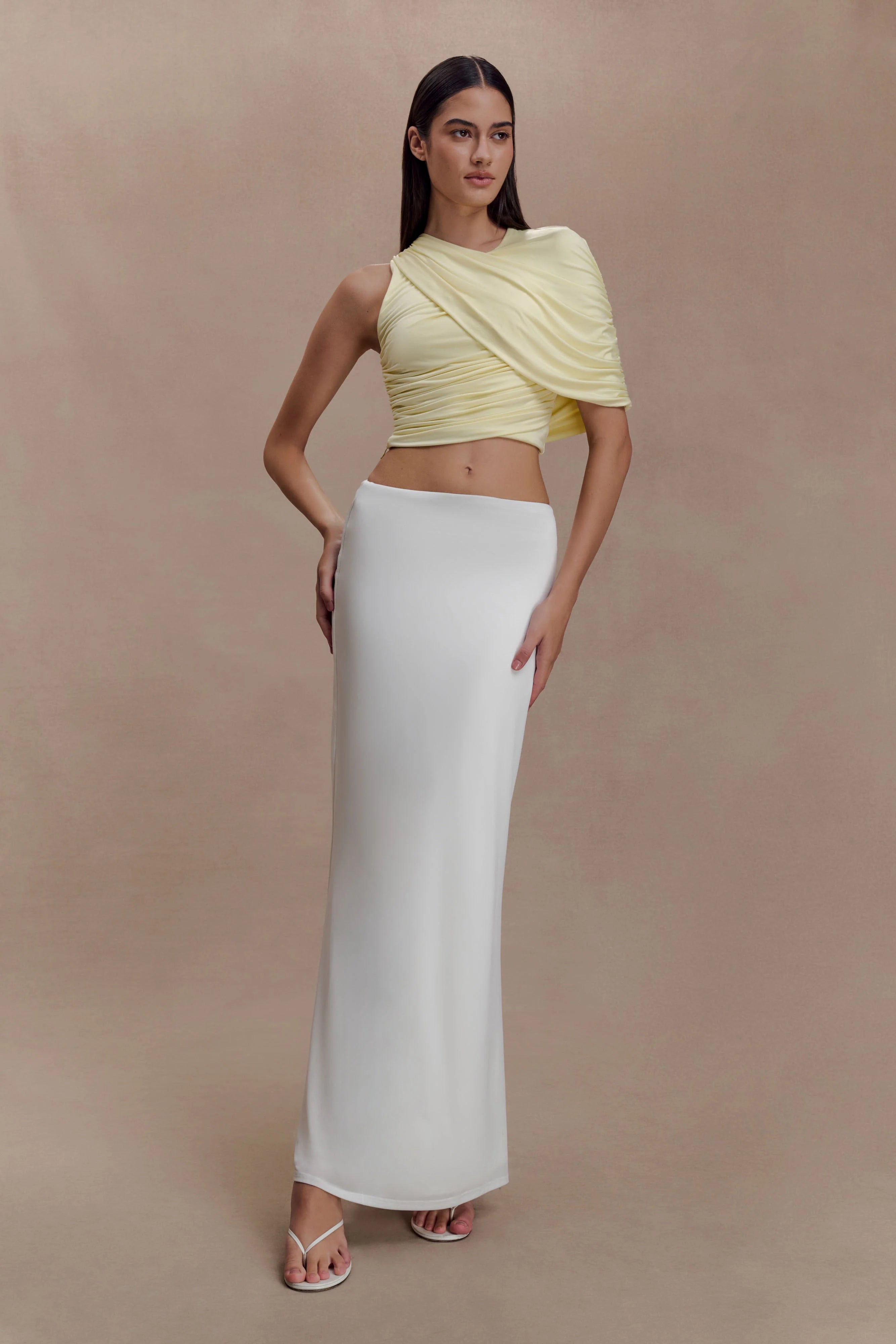 Adrienne One Shoulder Slinky Top - Lemon