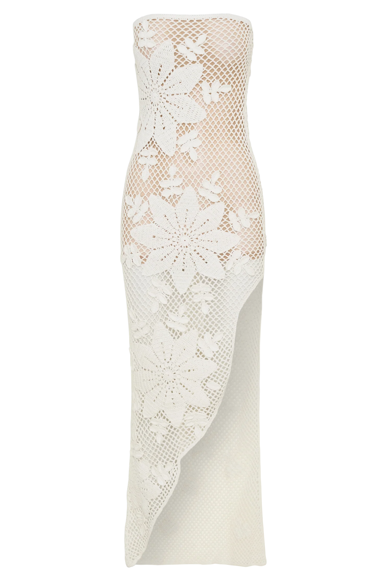 Mandie Hand Crochet Asymmetrical Maxi Dress - White