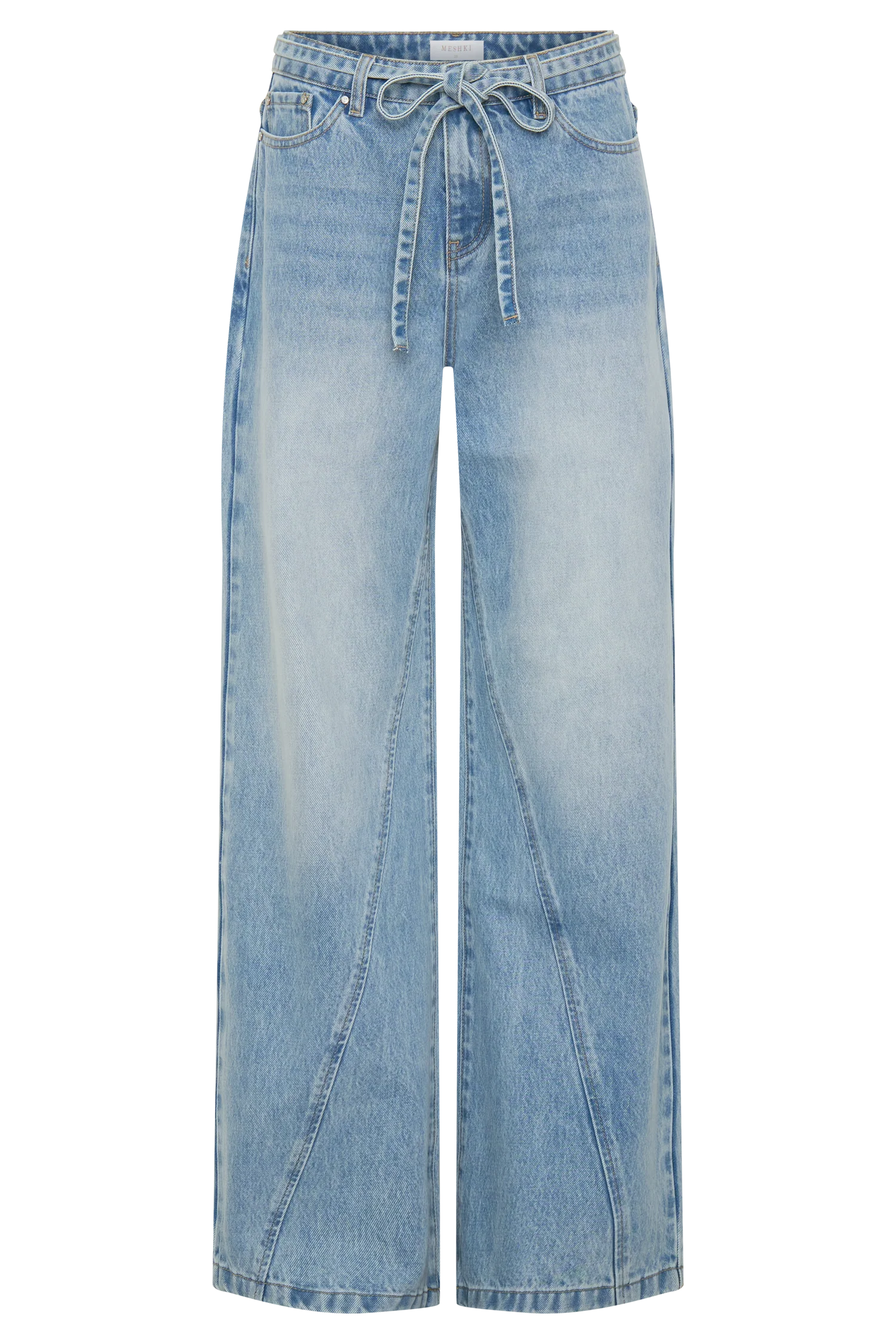 Perrie Mid Rise Straight Leg Tie Jeans - Washed Light Blue