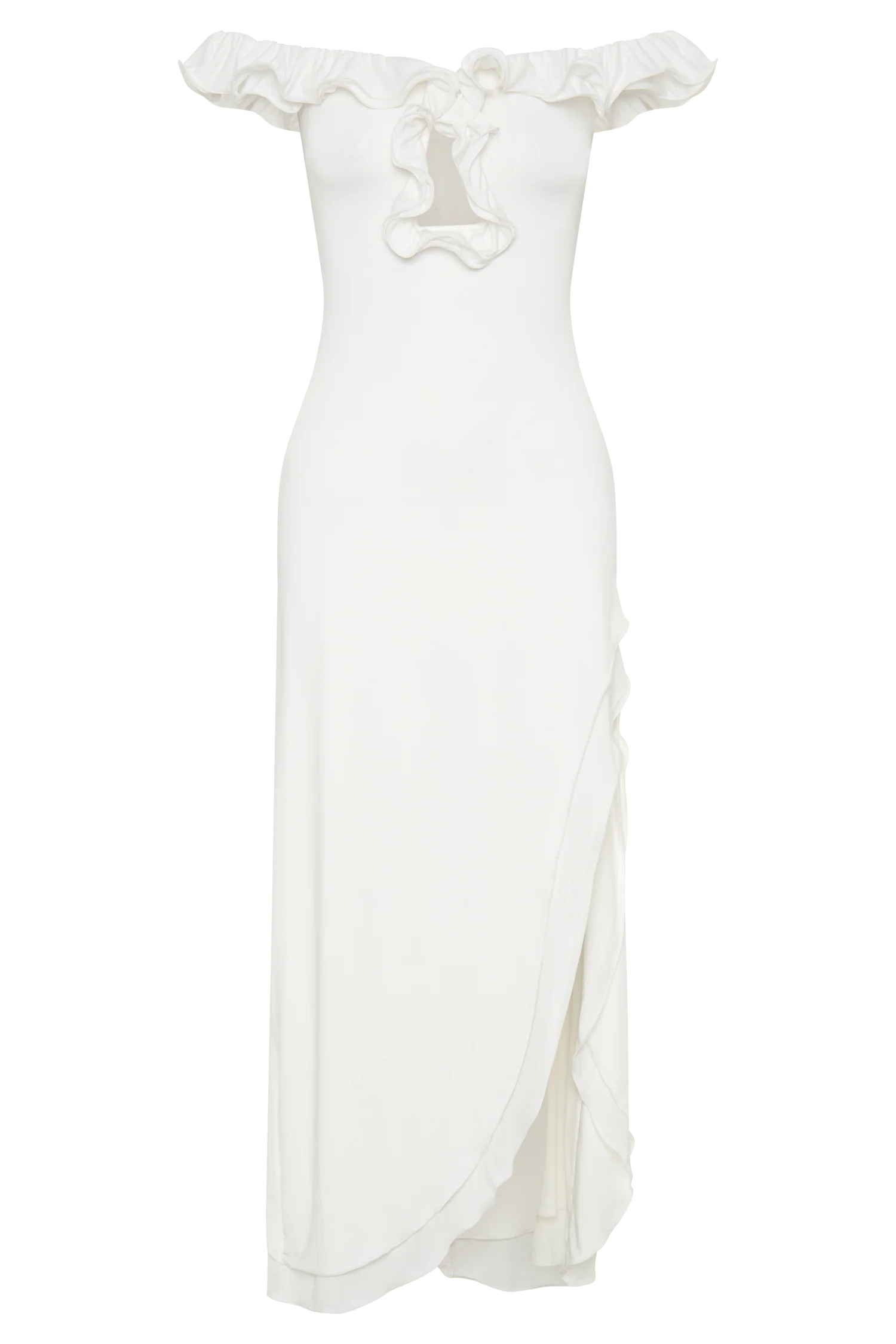 Allegra Off Shoulder Ruffle Midi Dress - Ivory