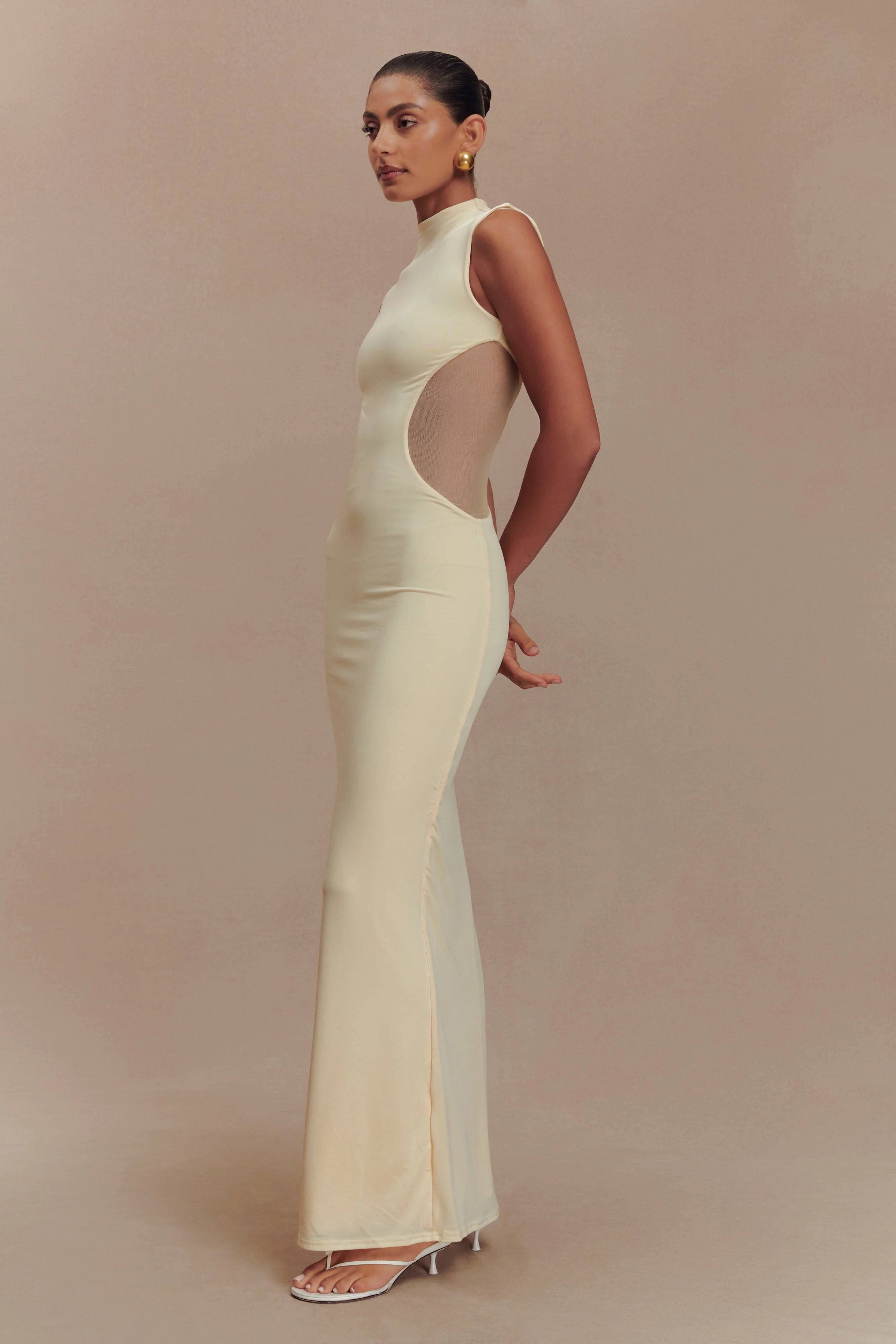 Massie Slinky And Mesh Maxi Dress - Lemon