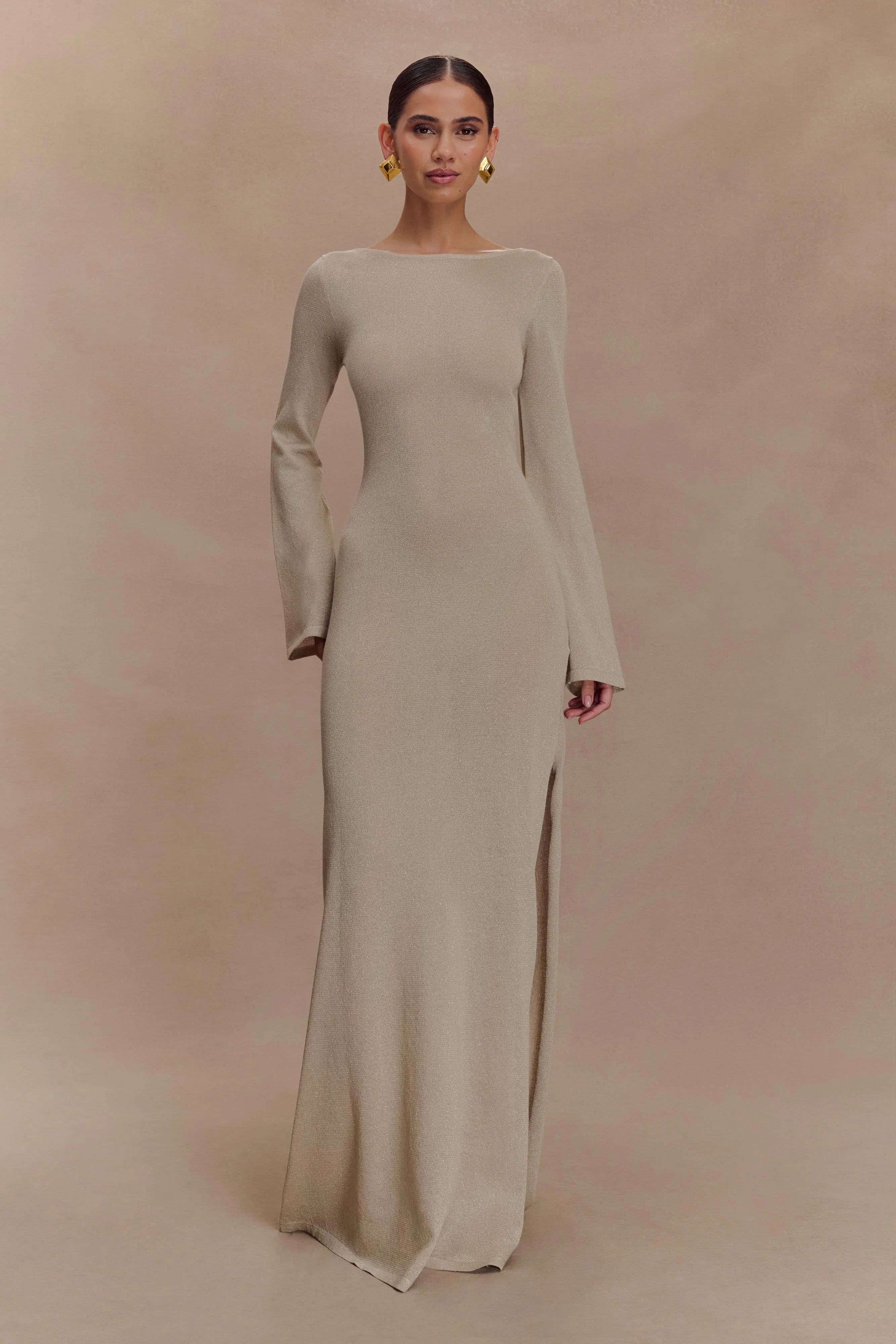 Atticus Knit Maxi Dress With Sequin - Gold