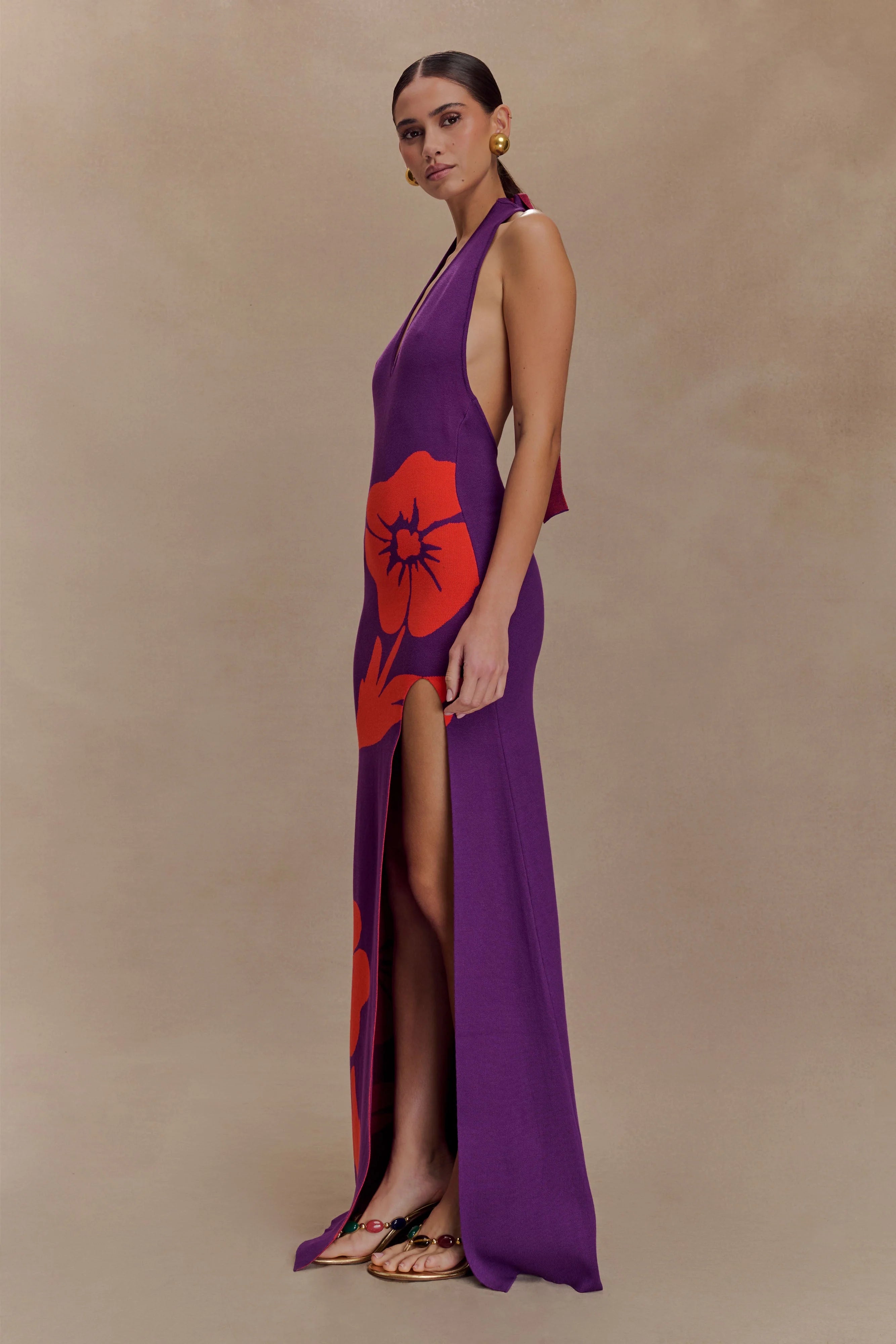 Stacy Knit Halter Maxi Dress - Purple/Red