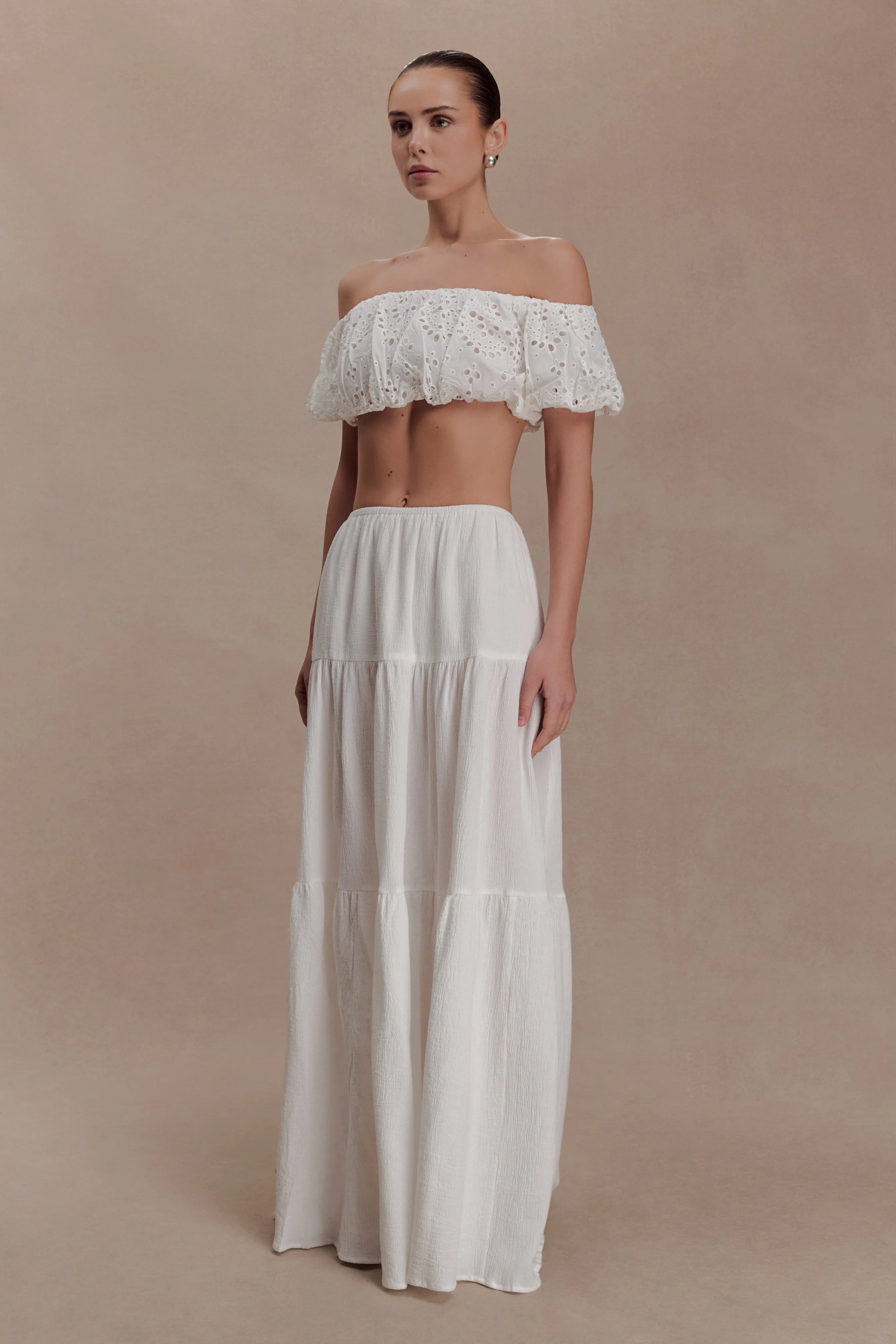 Autumn Off Shoulder Broderie Top - White
