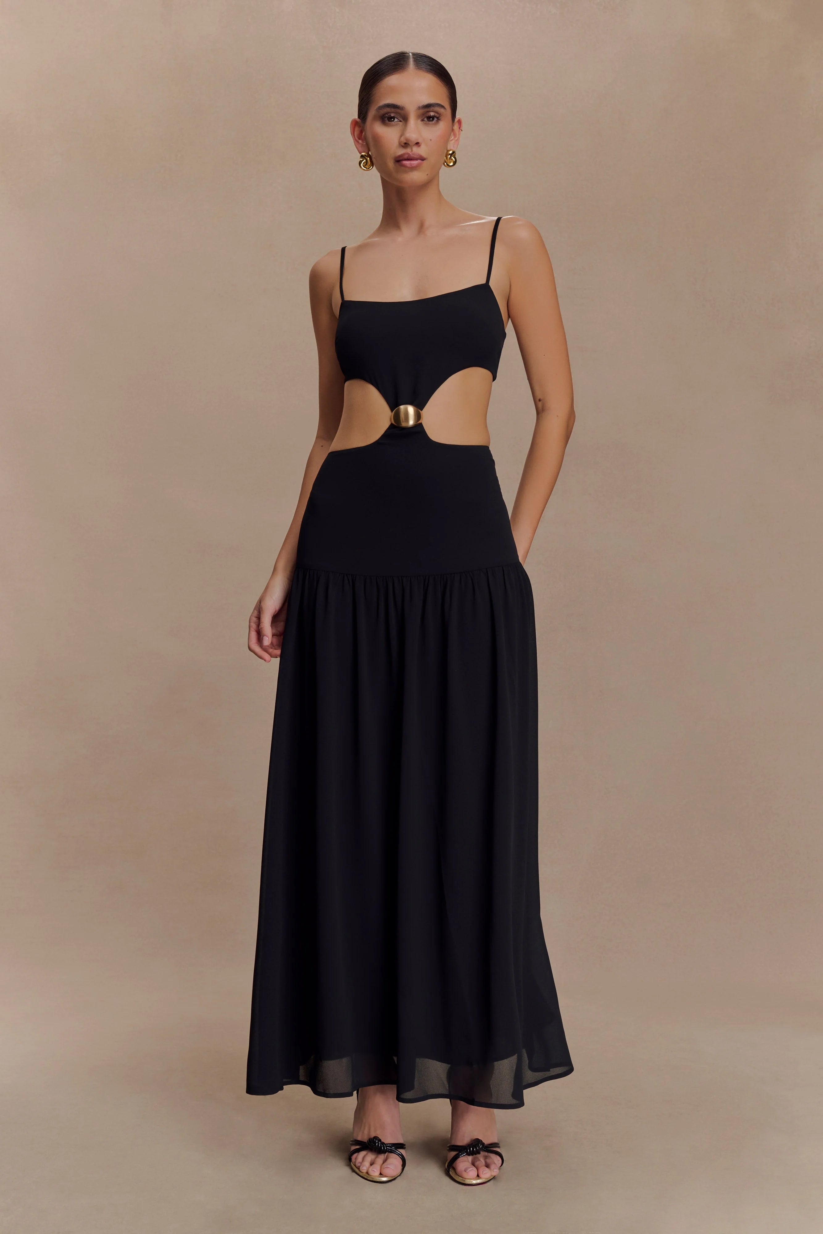 Georgina Chiffon Midi Dress - Black