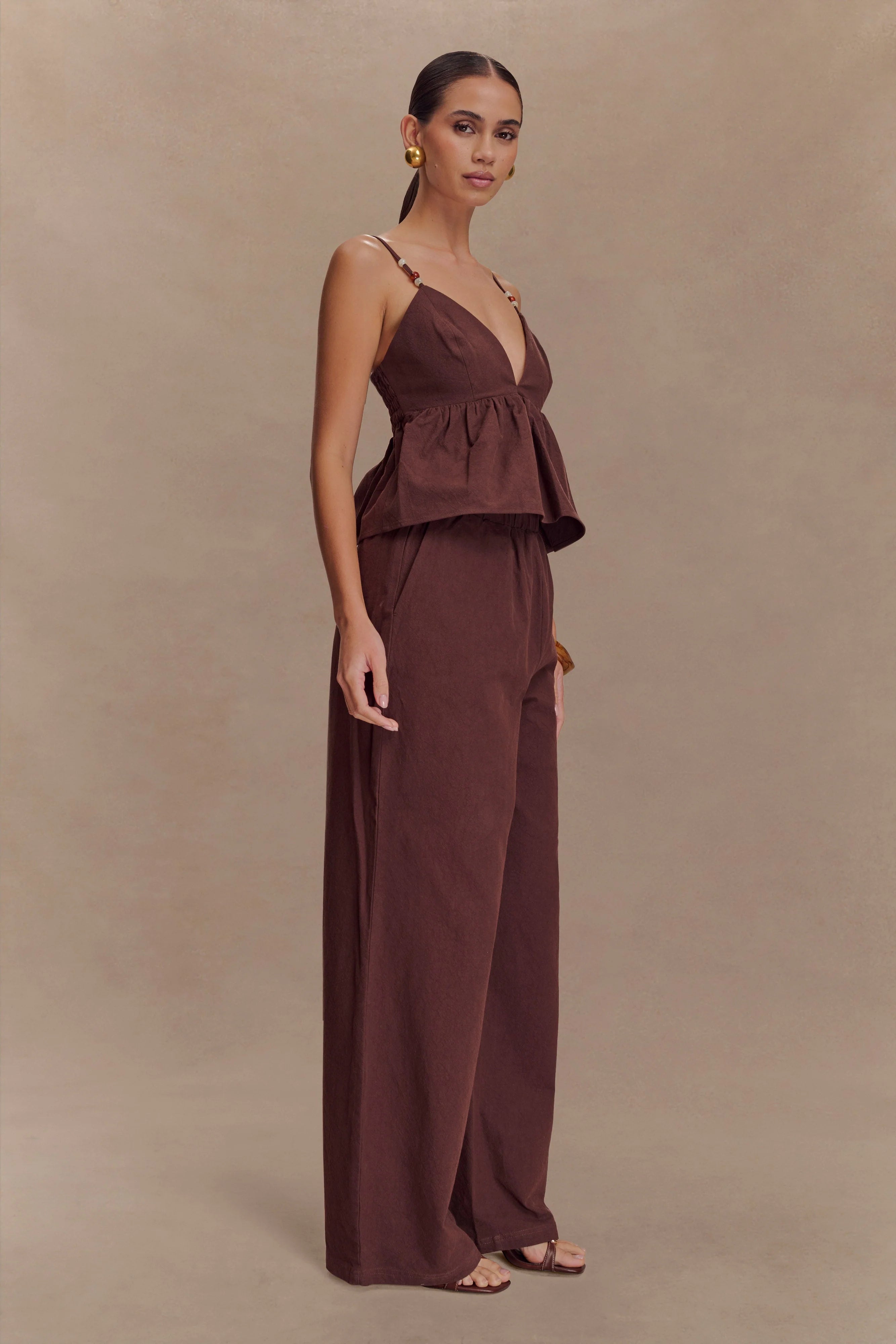 Janayia Cotton Beaded Top - Dark Espresso